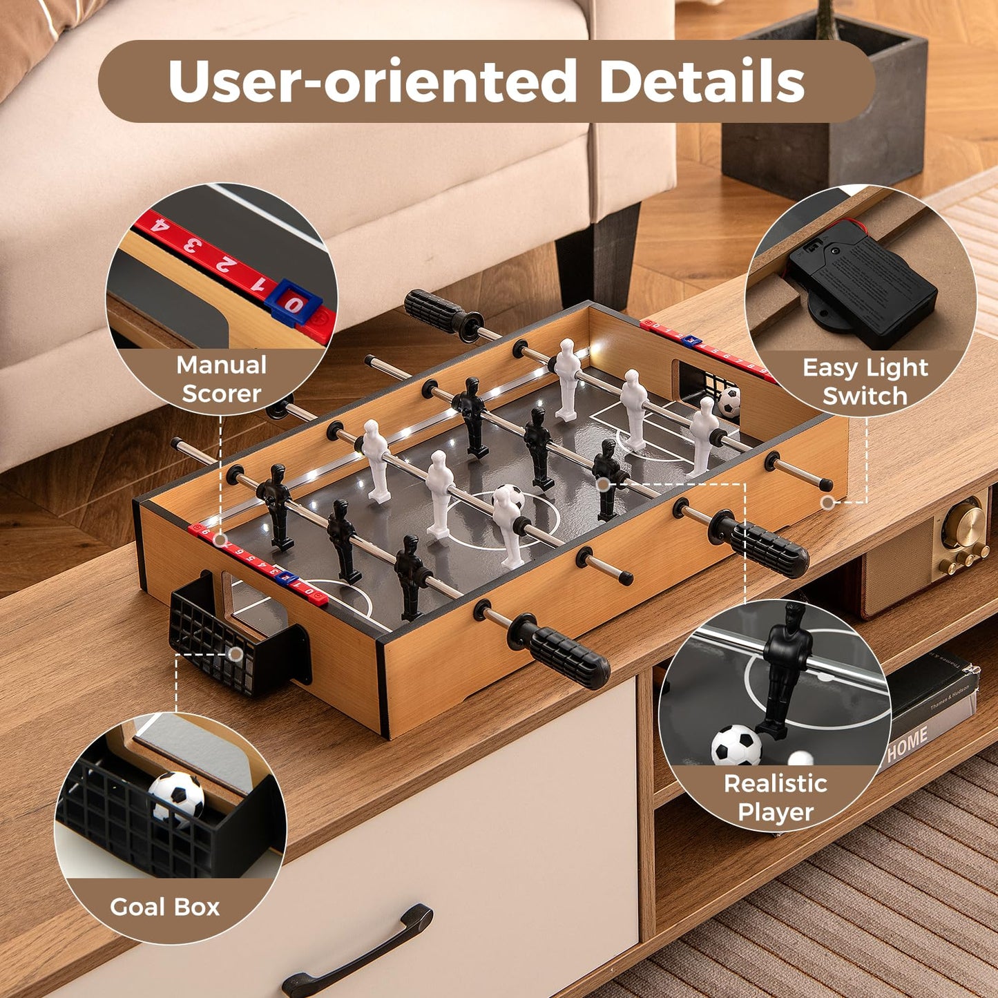 Goplus Foosball Table, 20 Inch Mini Soccer Game Table with LED Lights, 2 Footballs, Non-Slip Handle, Indoor Portable Table Top Football Table for Kids