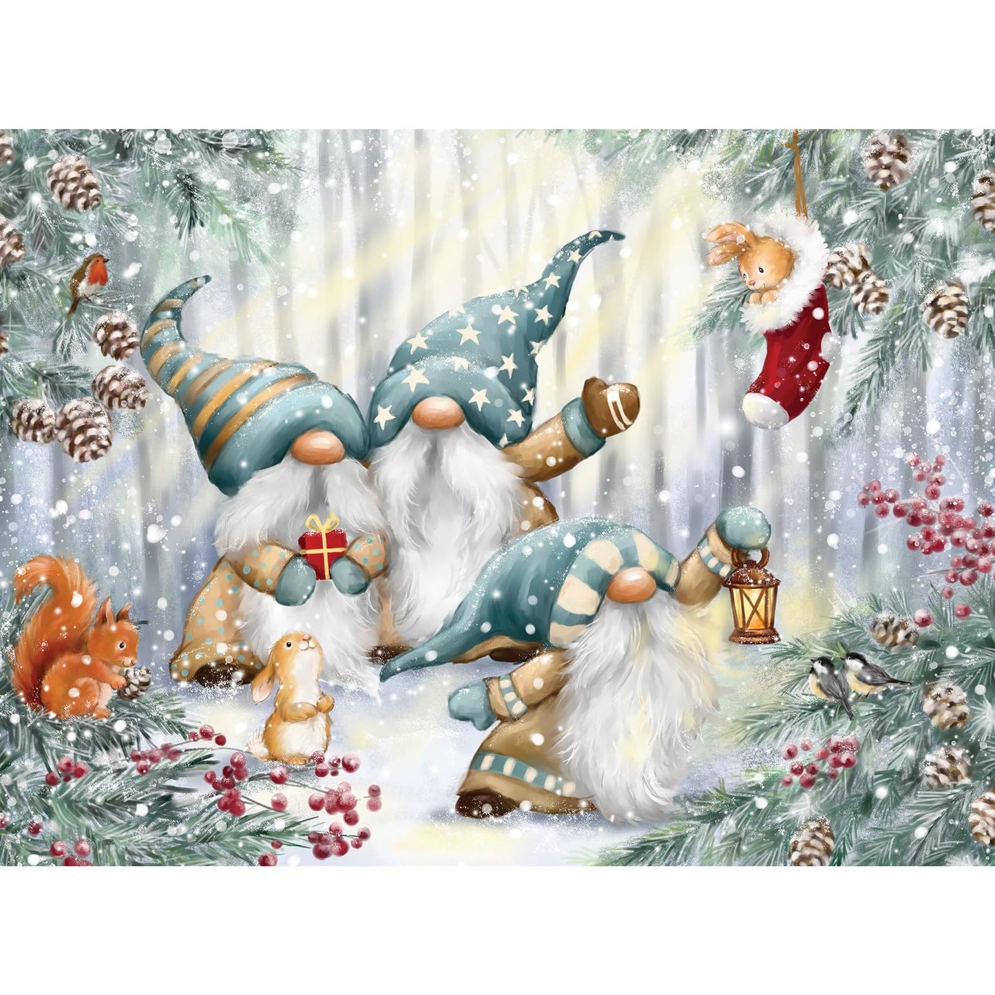 Bits and Pieces 1000 Piece Puzzles for Adults - Large 20" x 27" Jigsaw Puzzles 1000 Pieces Christmas Winter Fantasy, No 2 Pieces Alike, Gnomes in