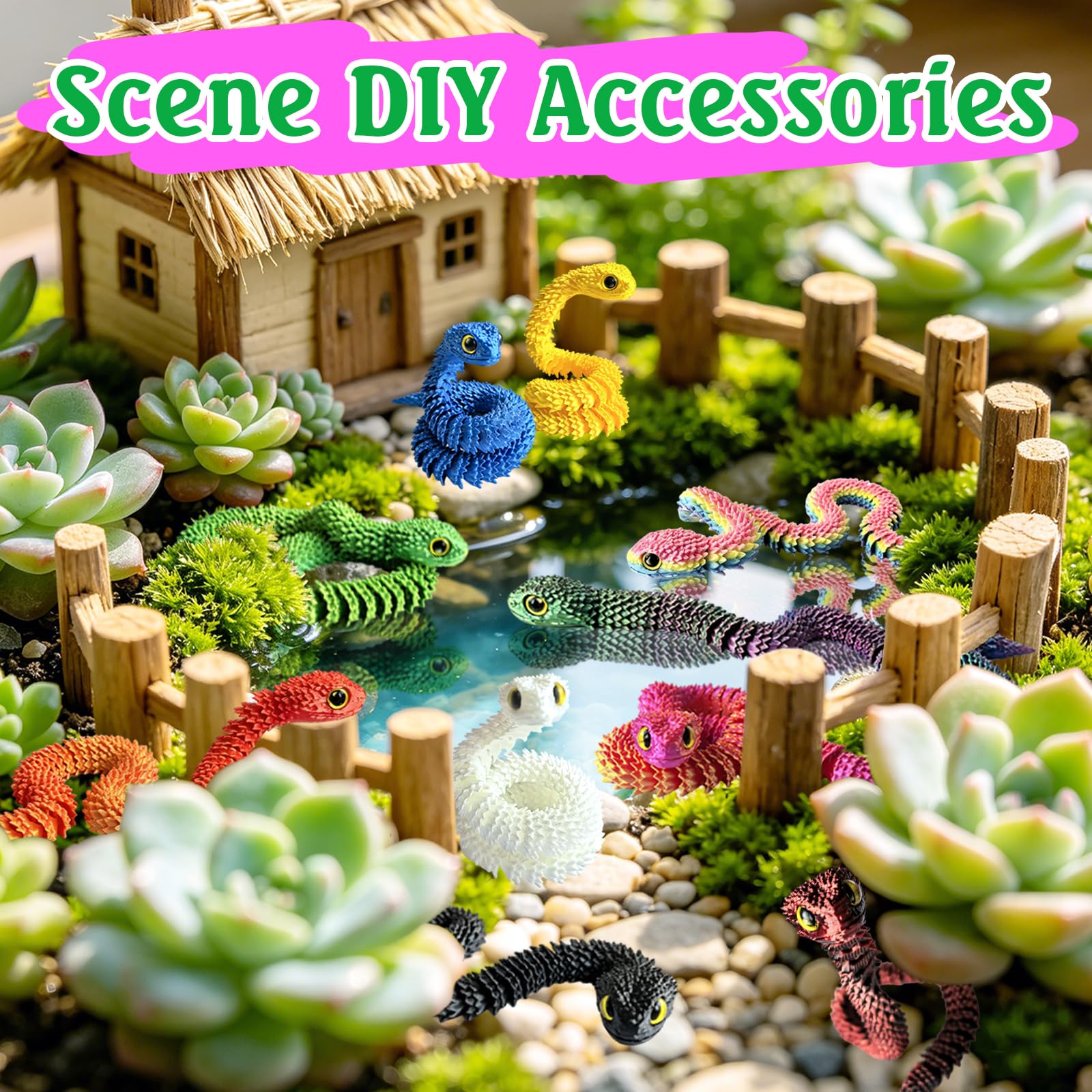 3D Printed Animals Snake Sensory Fidget Toys 12pcs,3D Printed Toys Figurines Set Birthday Gifts Party Favors for Kids Boys Girls ADHD Stress