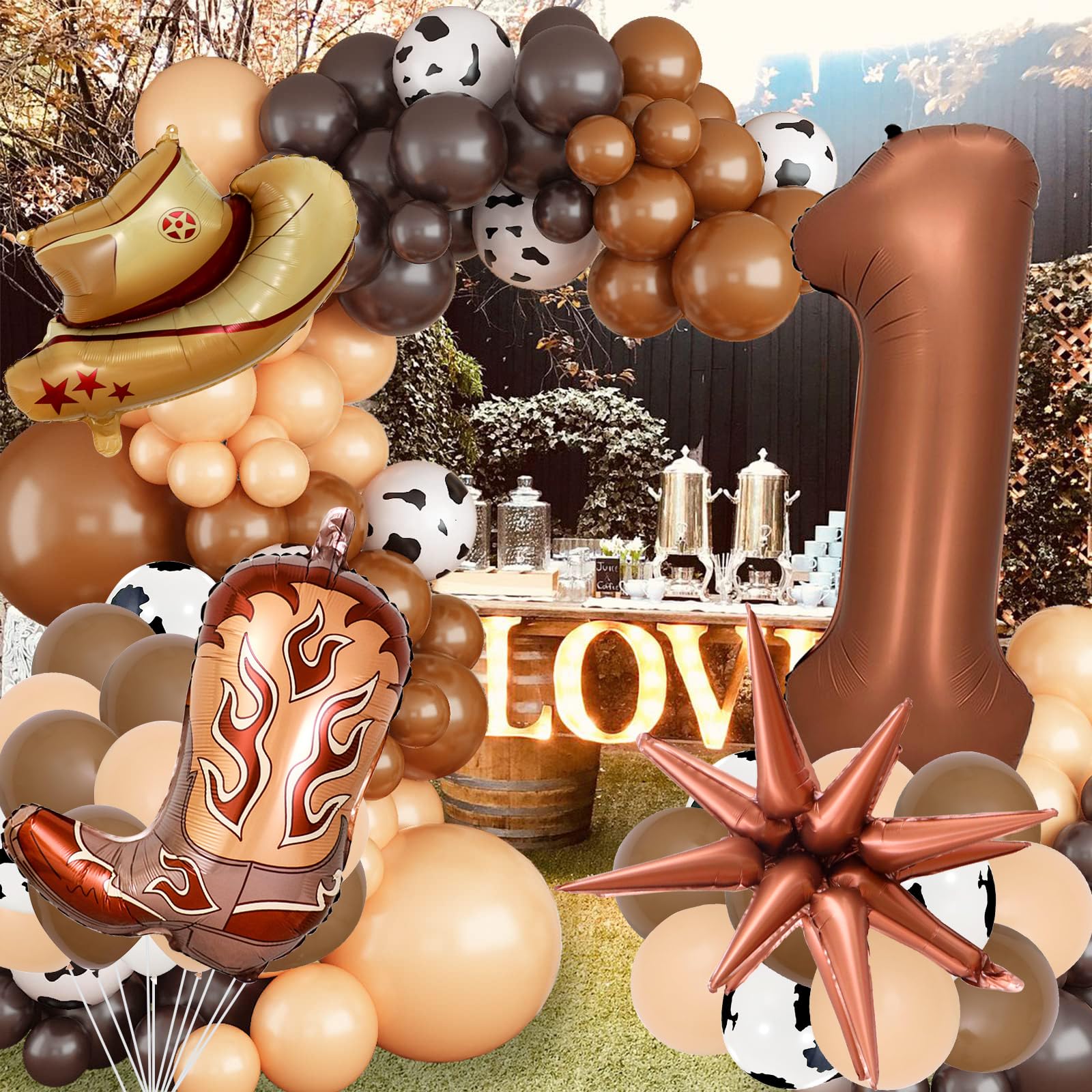 Western Cowboy Party Decorations, 40 Inch Foil Brown Number 1 Balloons, Latex Cowboy Balloons for Cowboy Birthday Party Decorations for Boy