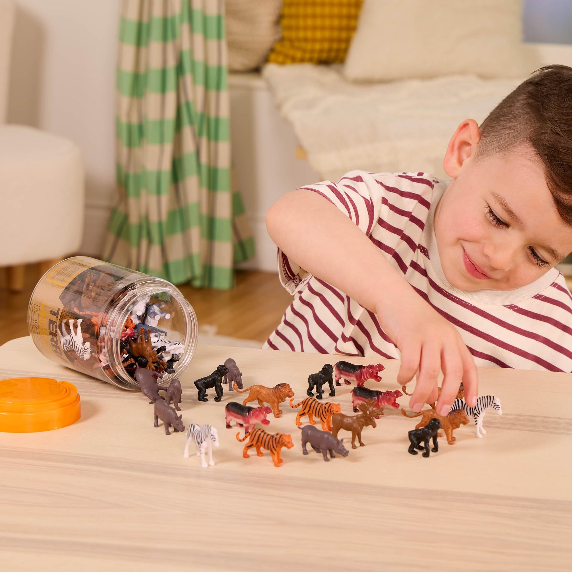 Terra by Battat - 60 Pieces Wild Creatures Tube - Realistic Mini Animal Figurines - Lion, Hippo, Tiger, Bear & More Safari Animals - Educational Toys