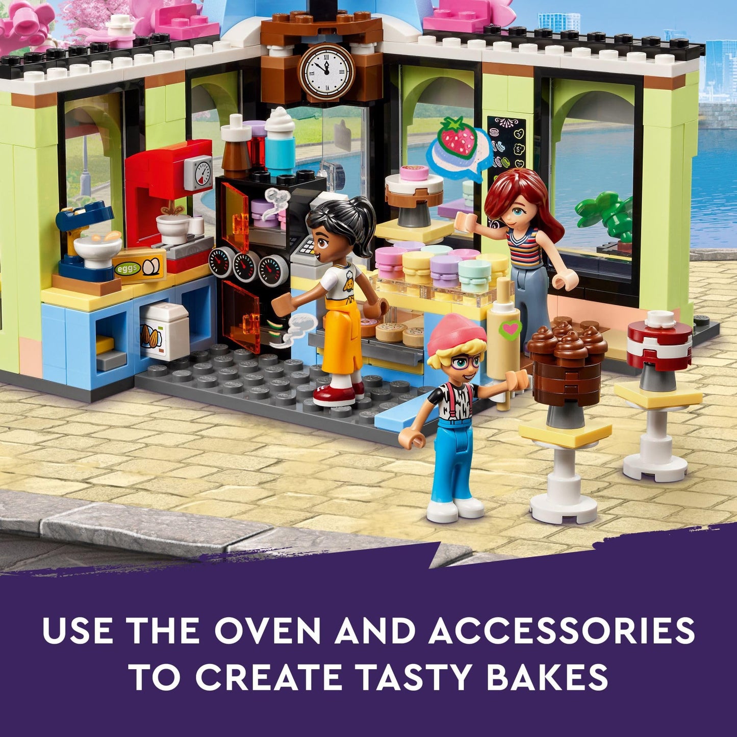 LEGO Friends Heartlake City Café Shop Toy for Kids, Bakery Building Set, Birthday Gift Idea for Girls and Boys Ages 6 Years and Up with 3 Mini Dolls