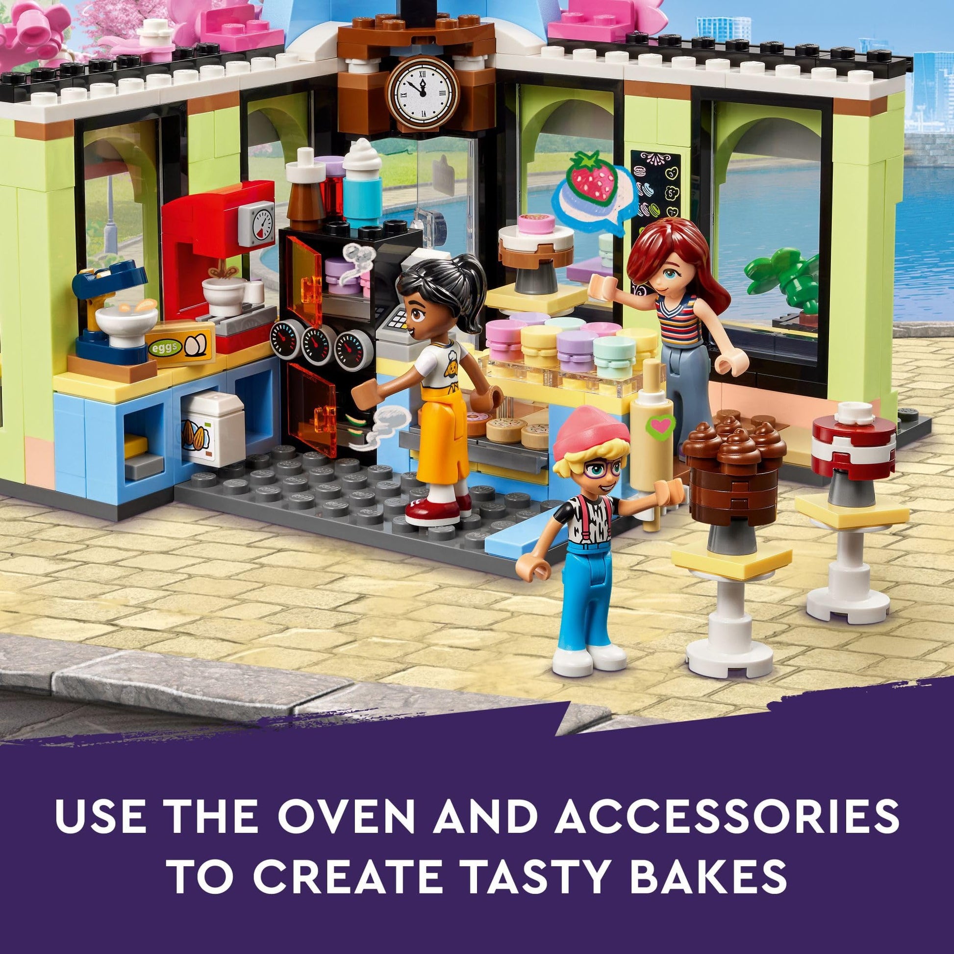 LEGO Friends Heartlake City Café Shop Toy for Kids, Bakery Building Set, Birthday Gift Idea for Girls and Boys Ages 6 Years and Up with 3 Mini Dolls