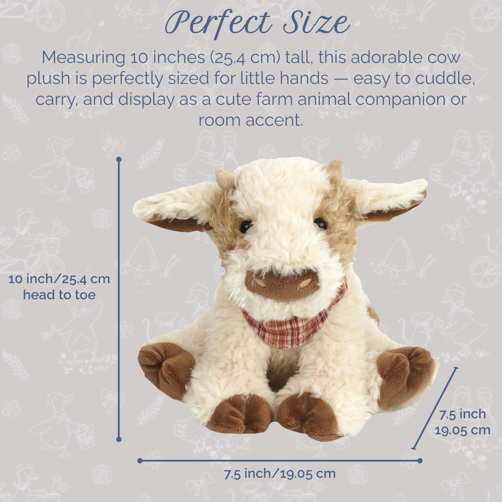 MON AMI Caleb The Cow 10-Inch Stuffed Farm Animal, Soft Cow Plush Toy