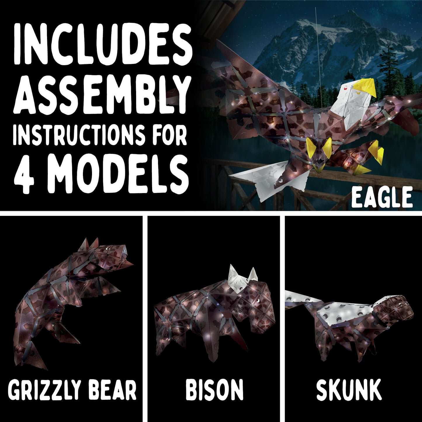 Thames & Kosmos Creatto American Bald Eagle & Frontier Friends Light-Up 3D Puzzle Kit | Includes Creatto Puzzle Pieces to Make Your Own Illuminated
