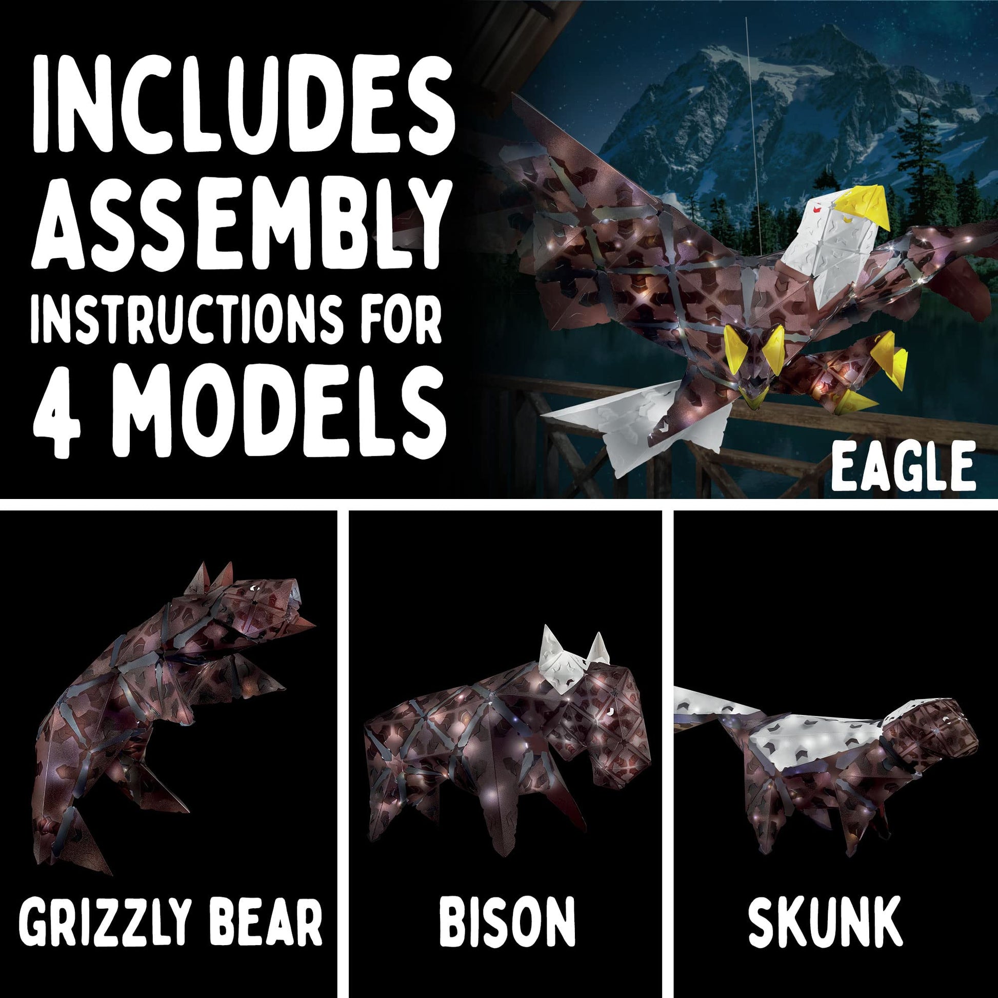 Thames & Kosmos Creatto American Bald Eagle & Frontier Friends Light-Up 3D Puzzle Kit | Includes Creatto Puzzle Pieces to Make Your Own Illuminated