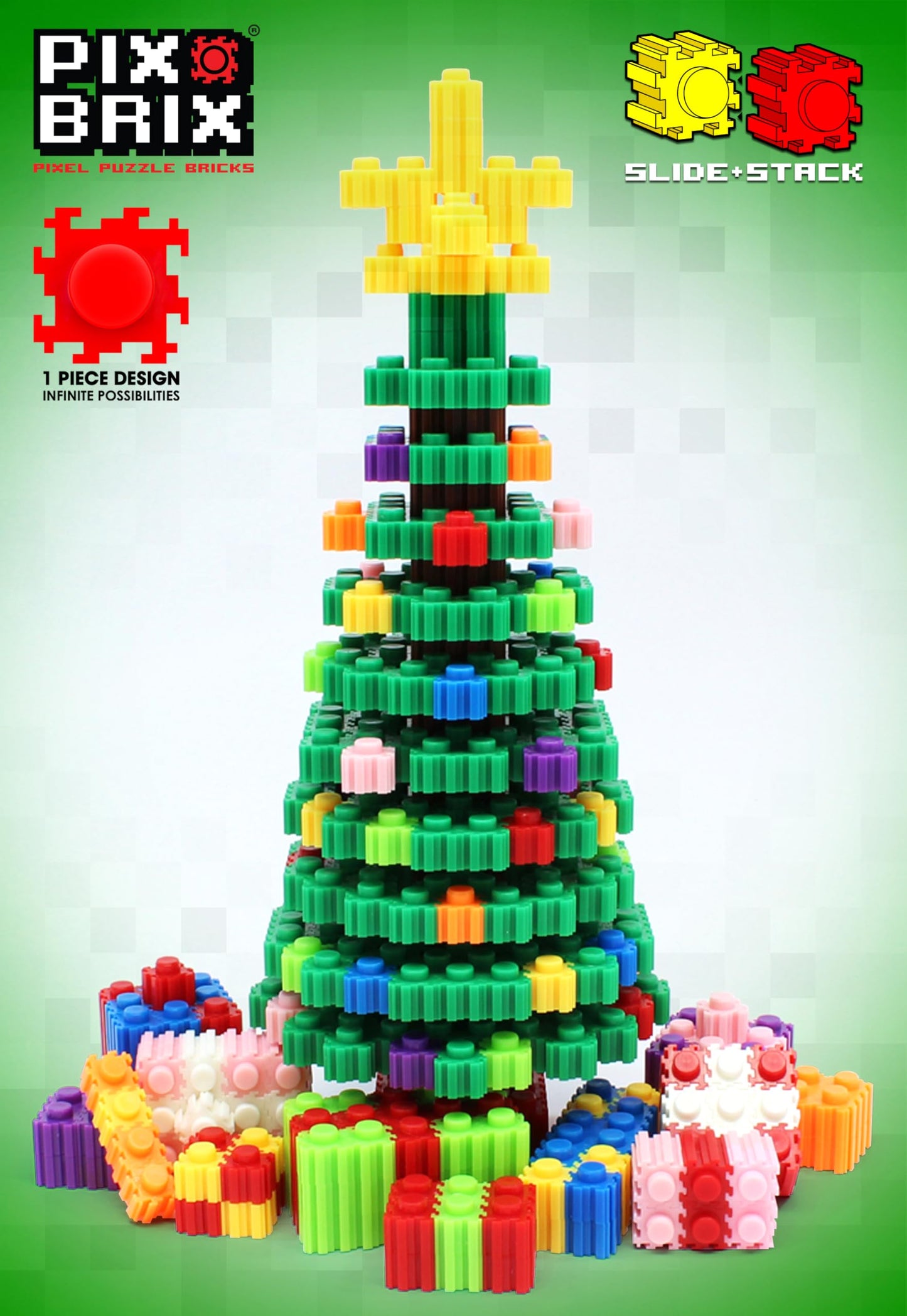 Pix Brix Pixel Art Puzzle Bricks Christmas Scene Puzzle with Display Box Patented Colorful Building Bricks, Create 2D and 3D Builds A Fun, Festive