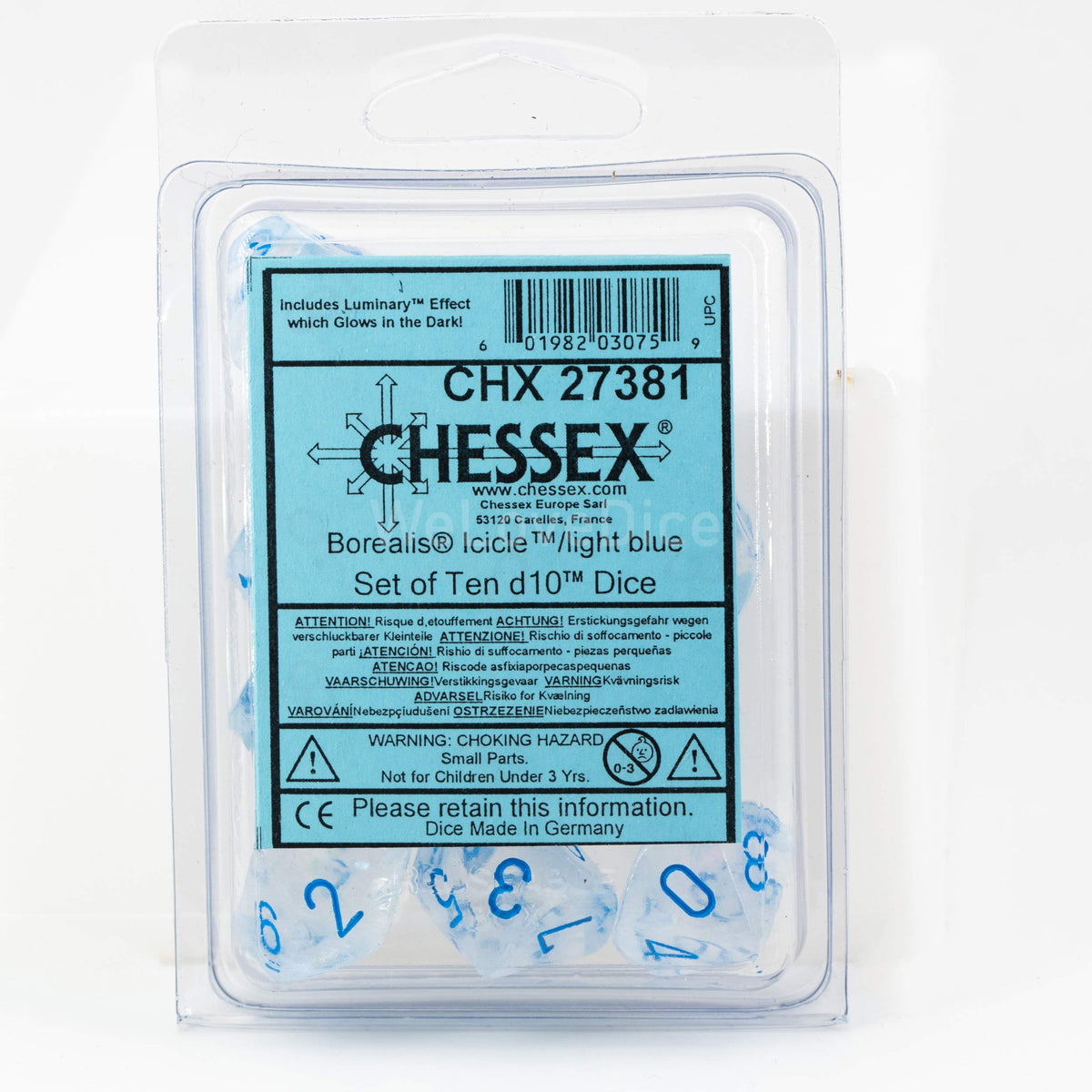 Chessex Borealis Icicle Luminary 10 x D10 Dice Set CHX27381, Medium