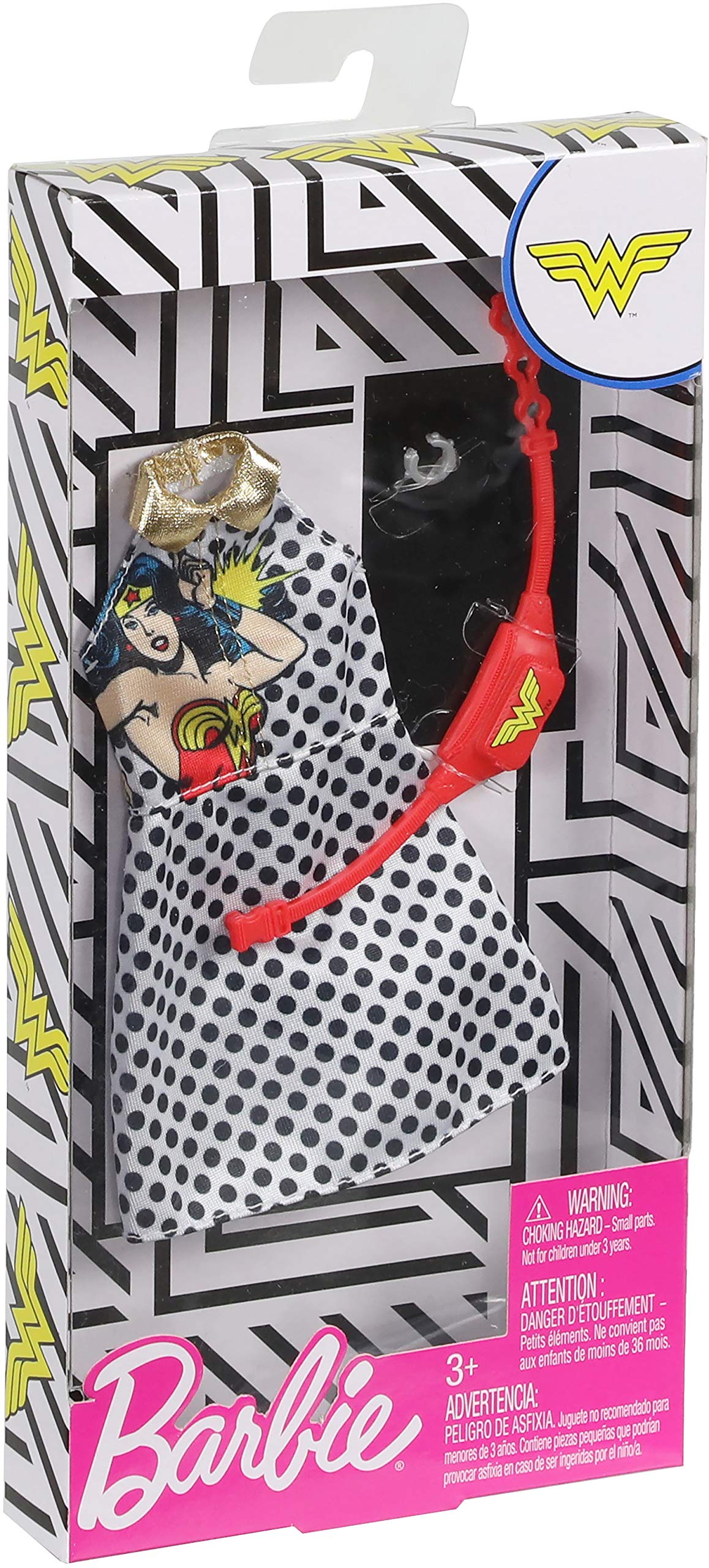 Barbie Clothes: Wonder Woman Outfit Doll, Graphic Polka-Dotted Dress, Fanny Pack and Bangle, Gift for 3 to 8 Year Olds
