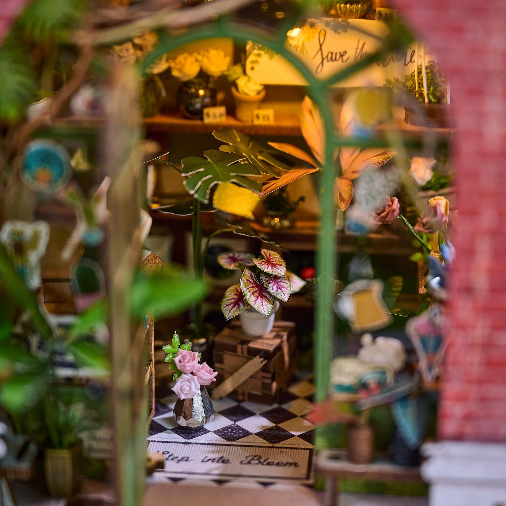 Hands Craft Flower Shop DIY Book Nook Kit with Touch LED Lights - 248-Piece 3D Puzzle, Miniature House Bookshelf Insert - Floral Store Wooden Craft