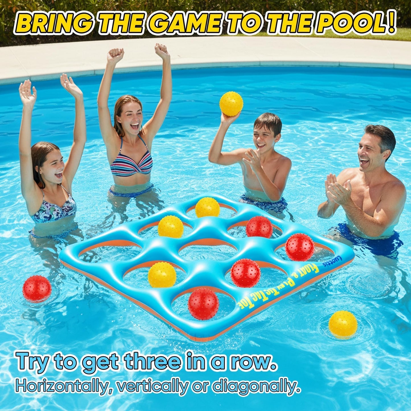 Inflatable Tic Tac Toe Pool Game Set - Fun Pool Toys for Kids Teens Adults