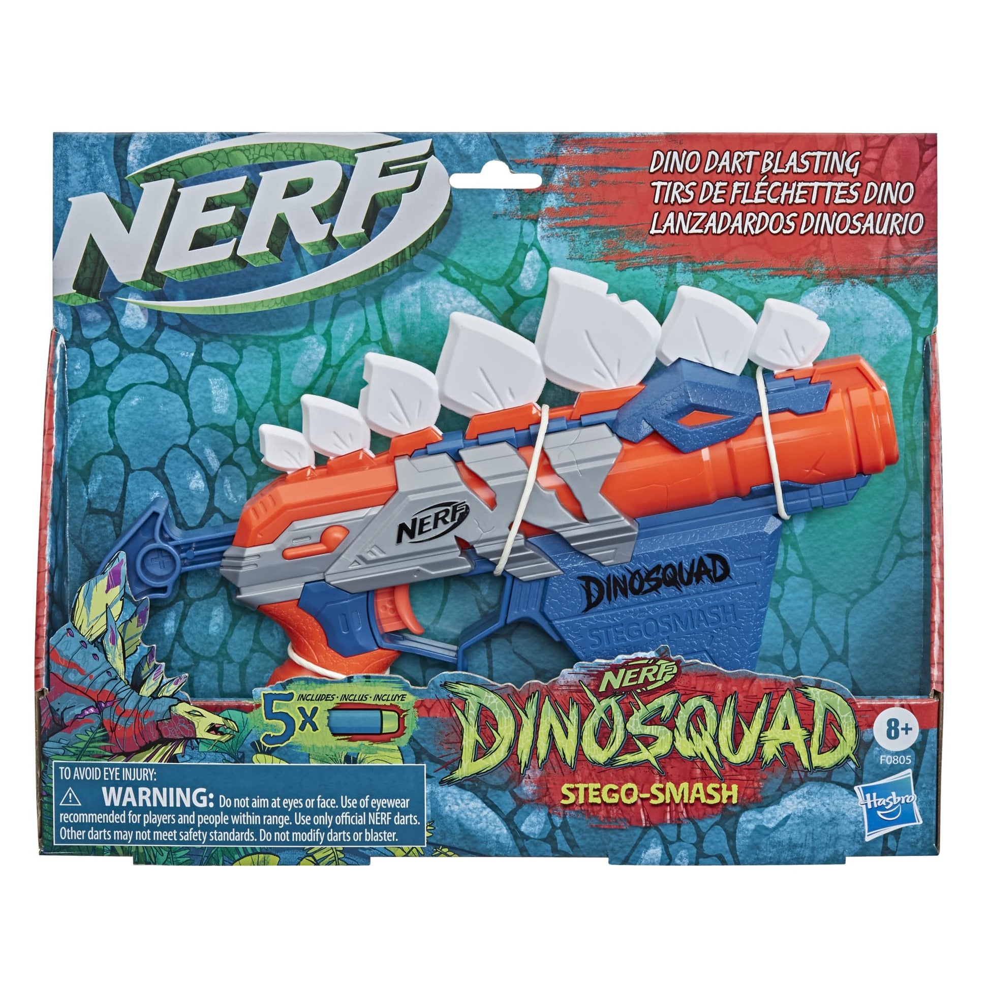 Nerf DinoSquad Stego-Smash Dart Blaster, 5 Nerf Elite Darts, Christmas Stocking Stuffers, Kids Outdoor Dinosaur Toys for 8 Year Old Boys and Girls