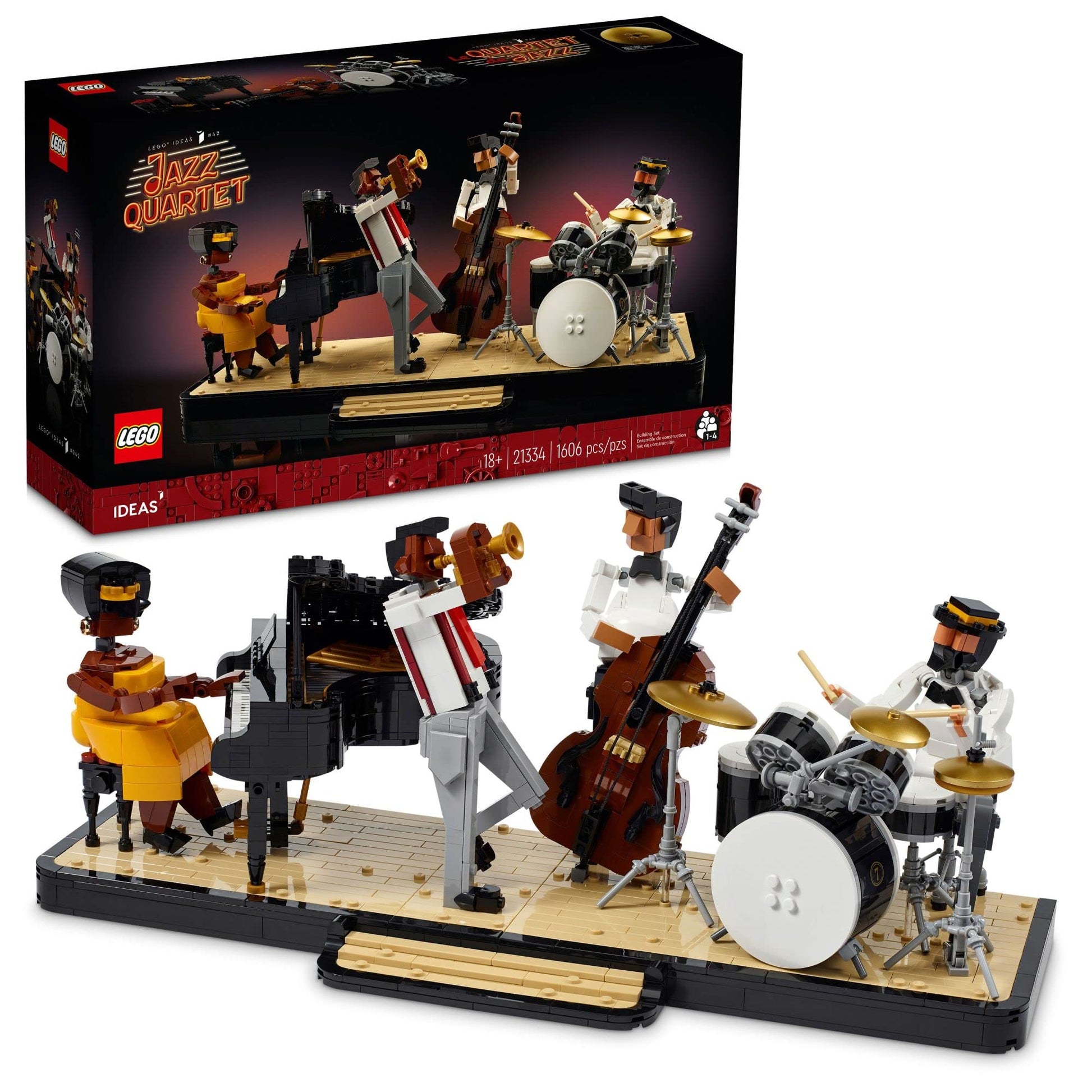 LEGO Ideas Jazz Quartet 21334 Building Blocks - Featuring Buildable Stage with 4 Band Musician Figures, Includes Piano, Double Bass, Trumpet, and Drum