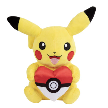 Pokemon 8" Pikachu Valentine's Day Plush with Heart Poke Ball - Officially Licensed - Authentic Soft Stuffed Animal Toy Pokeball Figure - Gift
