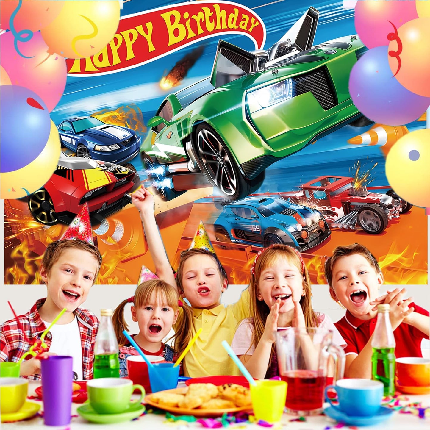 Hot Race Car Themed Party Decorations, Car Wheel Birthday Party Supplies Include Plastic Table Covers(42.5x70.8inch) and Photography