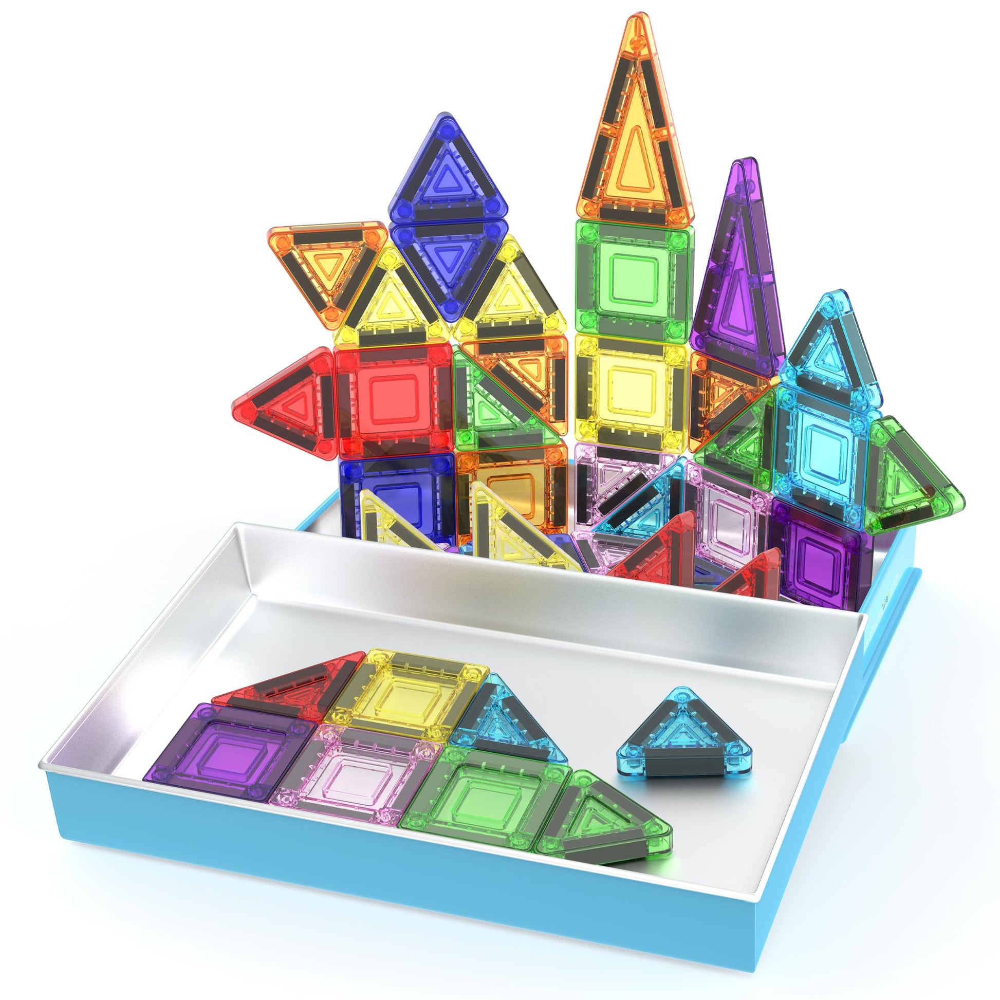 PicassoTiles 40pc Nano Mini Magnetic Tile Construction Building Blocks Travel Toy Set with Storage Case STEM Educational Fun Learning Magnet Tiles