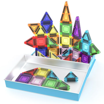 PicassoTiles 40pc Nano Mini Magnetic Tile Construction Building Blocks Travel Toy Set with Storage Case STEM Educational Fun Learning Magnet Tiles