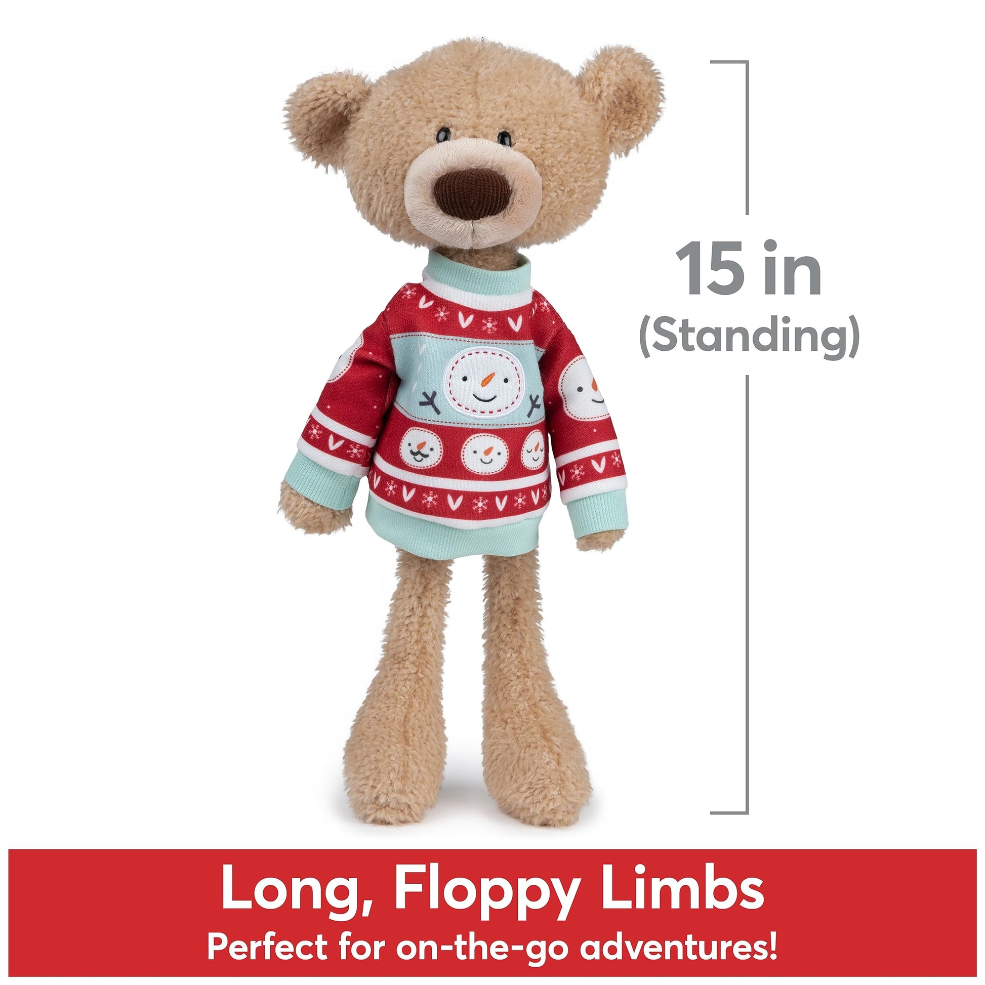 GUND Sleigh Toothpick 15-Inch Tan Teddy Bear in Holiday Sweater for Ages 1+