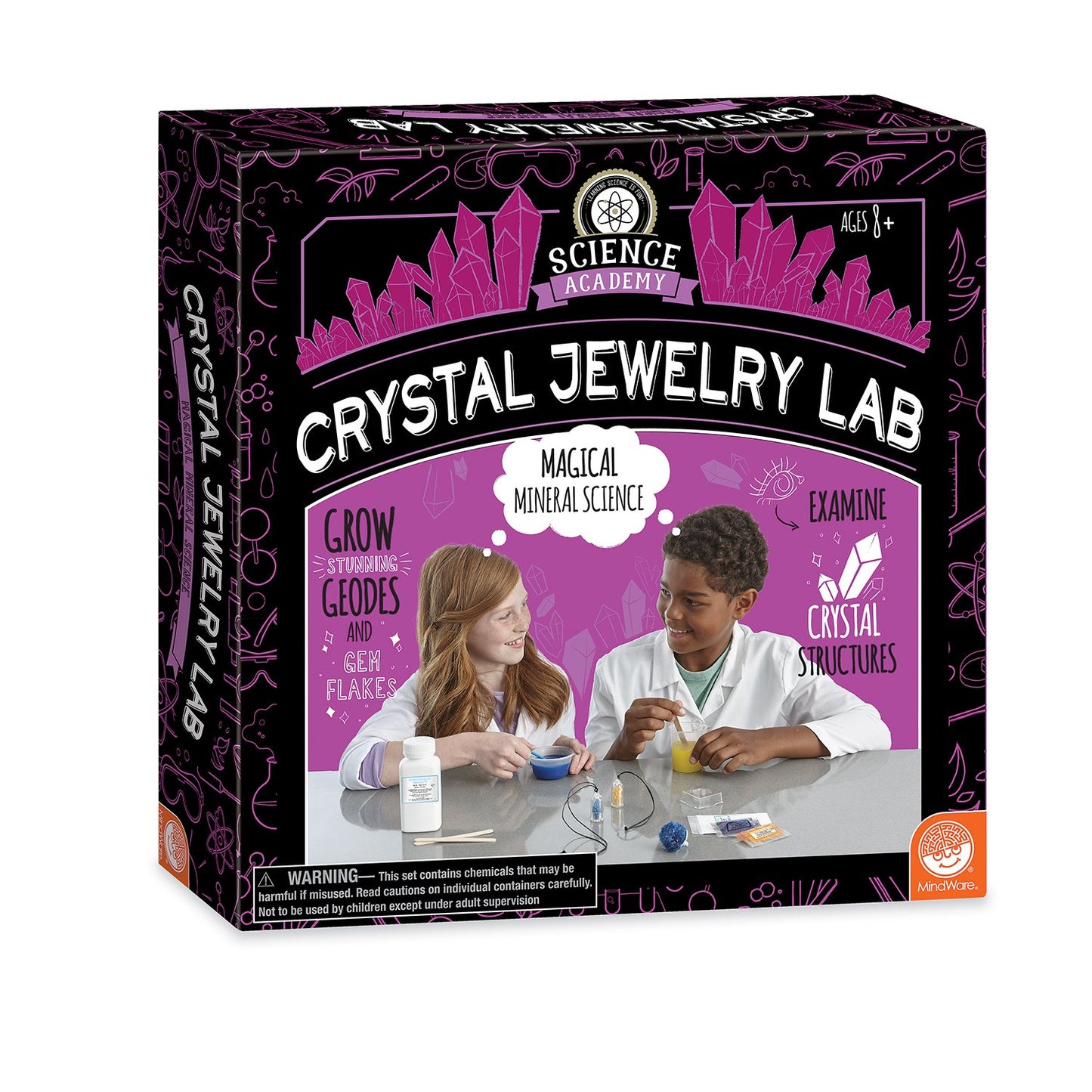 MindWare Science Academy Crystal Jewelry lab - Kids & Teens Grow 1 Crystal Ring and 2 Necklaces with Our 18pc Set - Wild & Weird Experiments for Boys