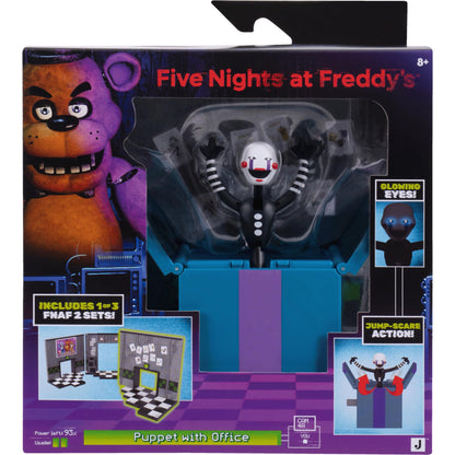 Jazwares Five Nights at Freddy’s Puppet Office Set - 5-Inch Articulated Figure with Jumpscare Feature, Glow-in-The-Dark Eyes, and Optical Diorama