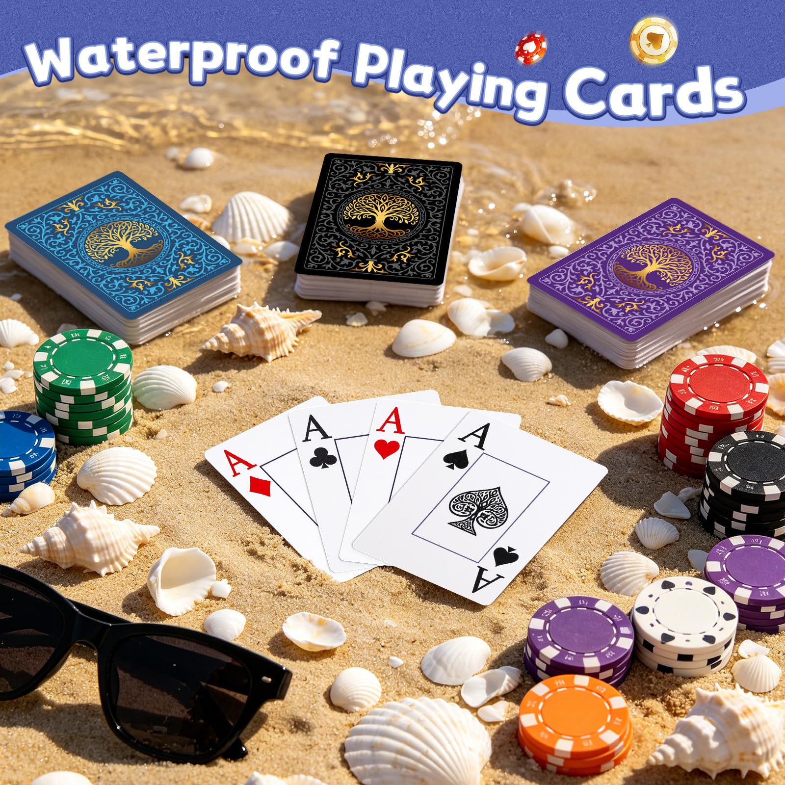 Plastic Playing Cards,Waterproof Playing Cards,Deck of Cards 6 Pack,Large Print Playing Cards for Senior,Poker Card Set for Card Games Family Game