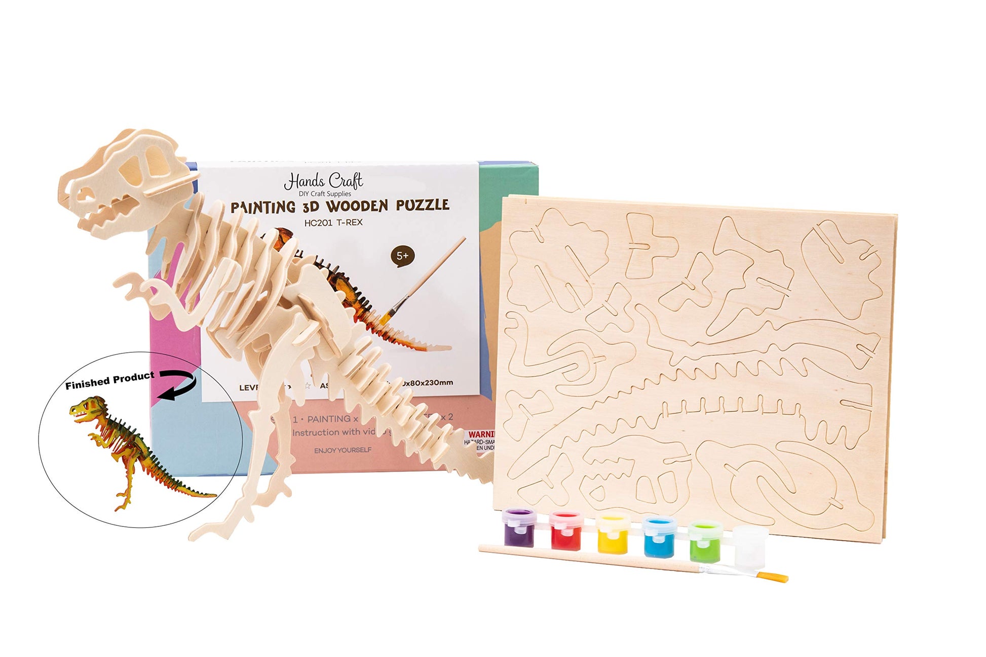 Hands Craft DIY Wooden Puzzle with Paint Kit (T-Rex)