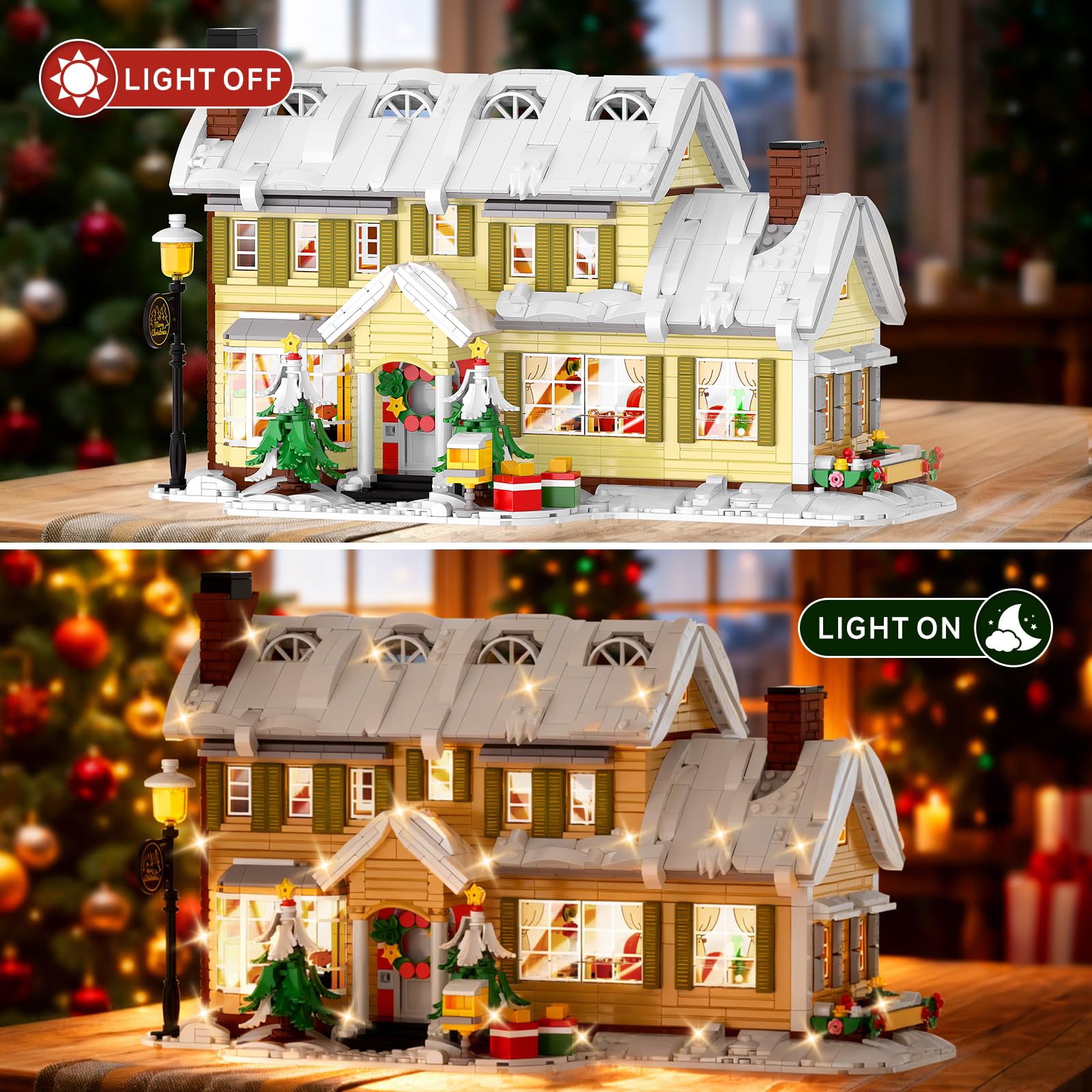Premium Christmas Holiday House Building Set with LED Light, 2046 PCS DIY Christmas Vacation Snow Village Kit, Collectible Decor for Adults & Family