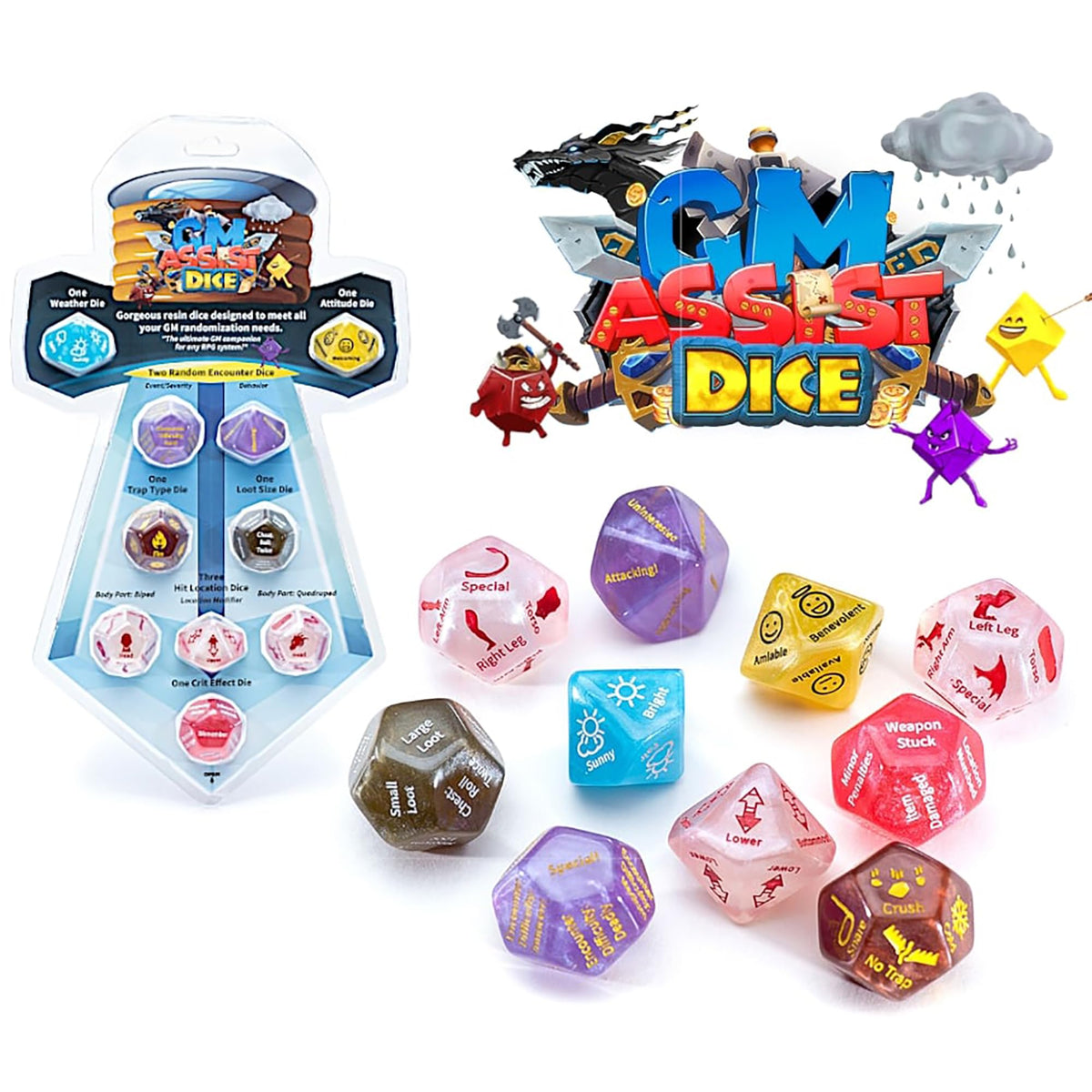 Gate Keeper Games and Dice: GM Assist Dice - 10 Unique Specialty Dice, Game Master Randomization Dice, 10 Resin Dice for Role Playing Games
