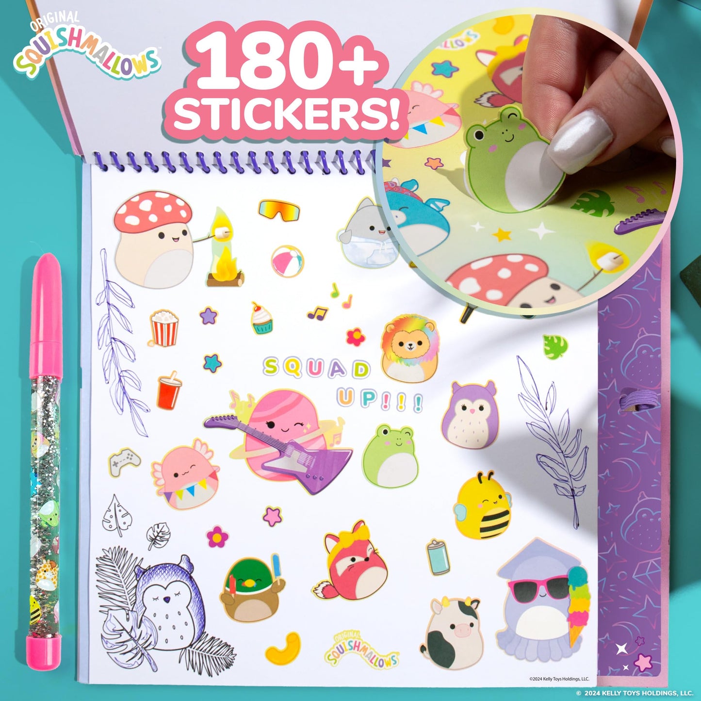Original Squishmallows Sketchbook, Over 20 Stationery Supplies, Features Squishmallows Scrapbook Stickers, Cam The Cat Fidget Toy, Drawing Paper
