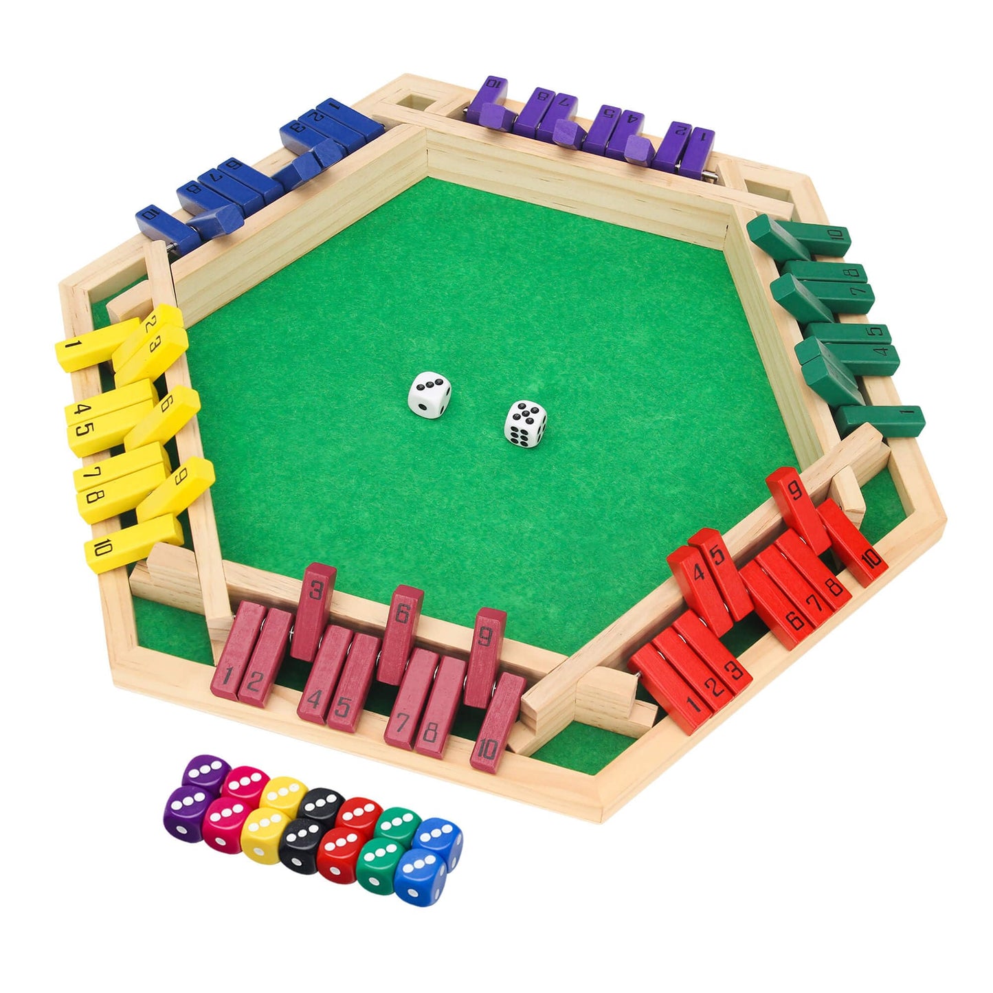 INNOVJOPRO 6-Sided Shut the Box Game Multicolor Wooden with 16 Dice