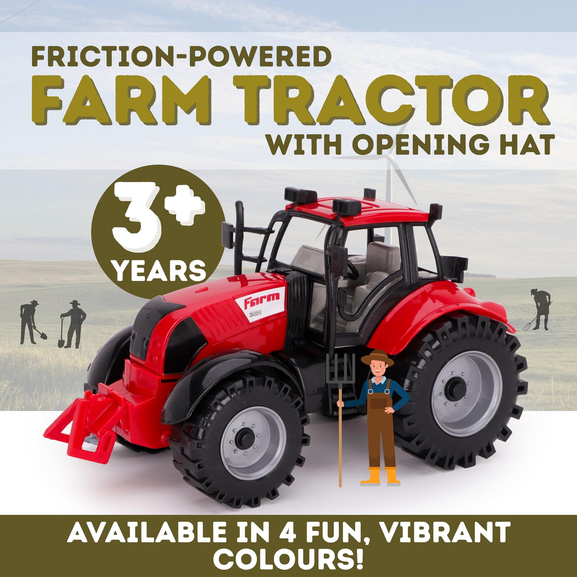 Toyland? Friction Powered Farm Tractor with Opening Bonnet - Available in Pink, Blue, Red & Green (RED)