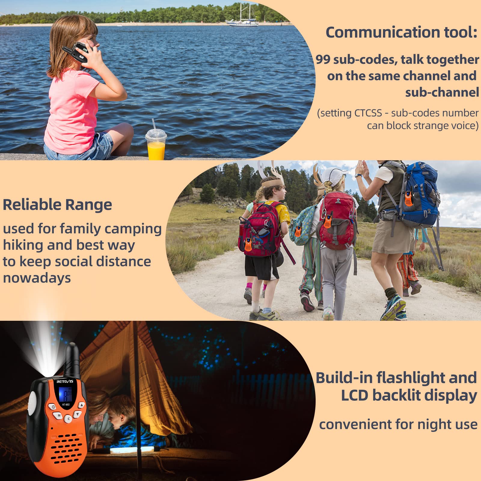 Retevis RT602 Walkie Talkies for Kids, Rechargeable 2 Way Radio 2 Pack, Kids Toys for Boys Girls Ages 3-12, Outdoor Games Adventure Toys, Camping