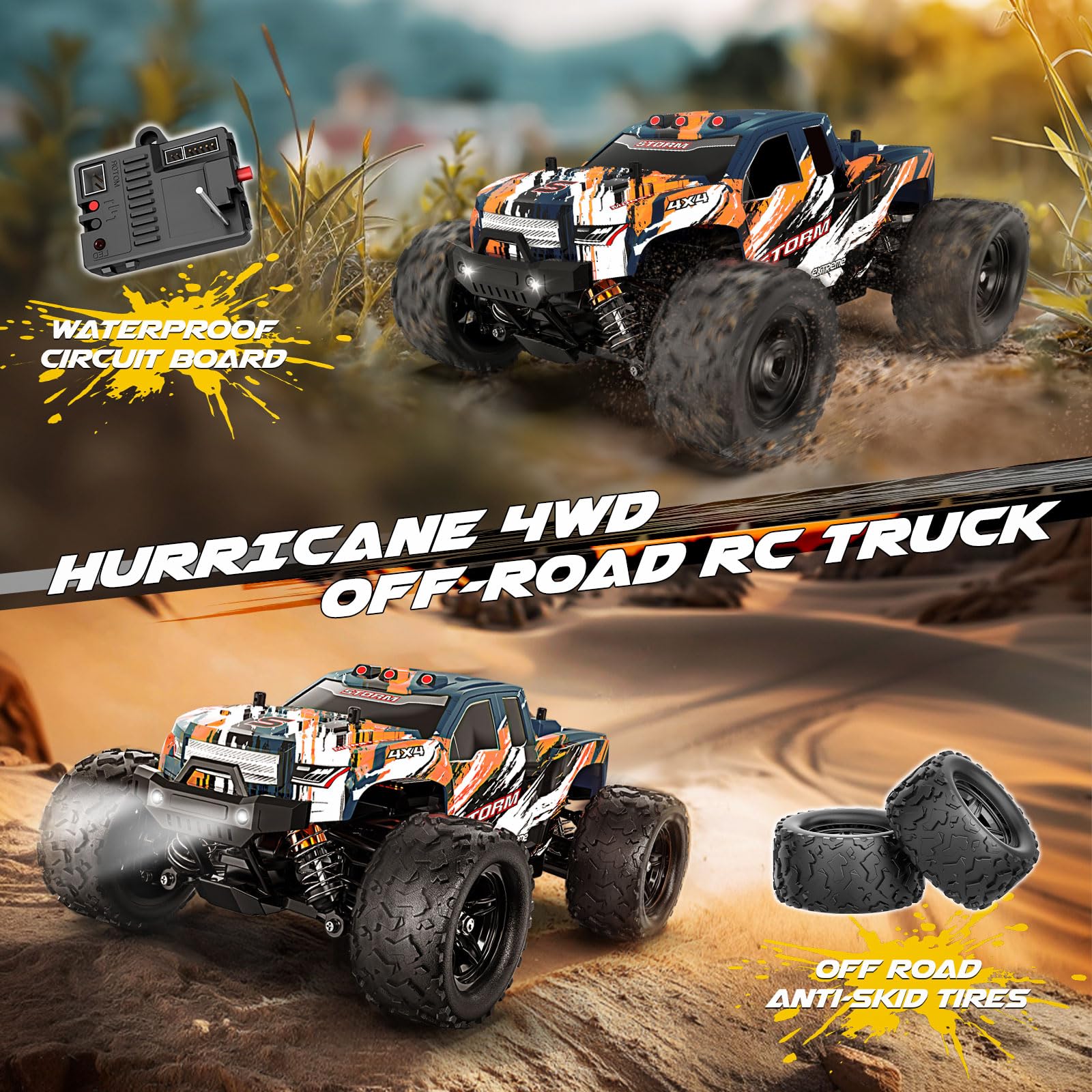 YESHIN 1:18 Scale All Terrain RC Car, 40 KPH High Speed 4WD Electric Vehicle with 2.4 GHz Remote Control, 4X4 Waterproof Off-Road Truck with Two