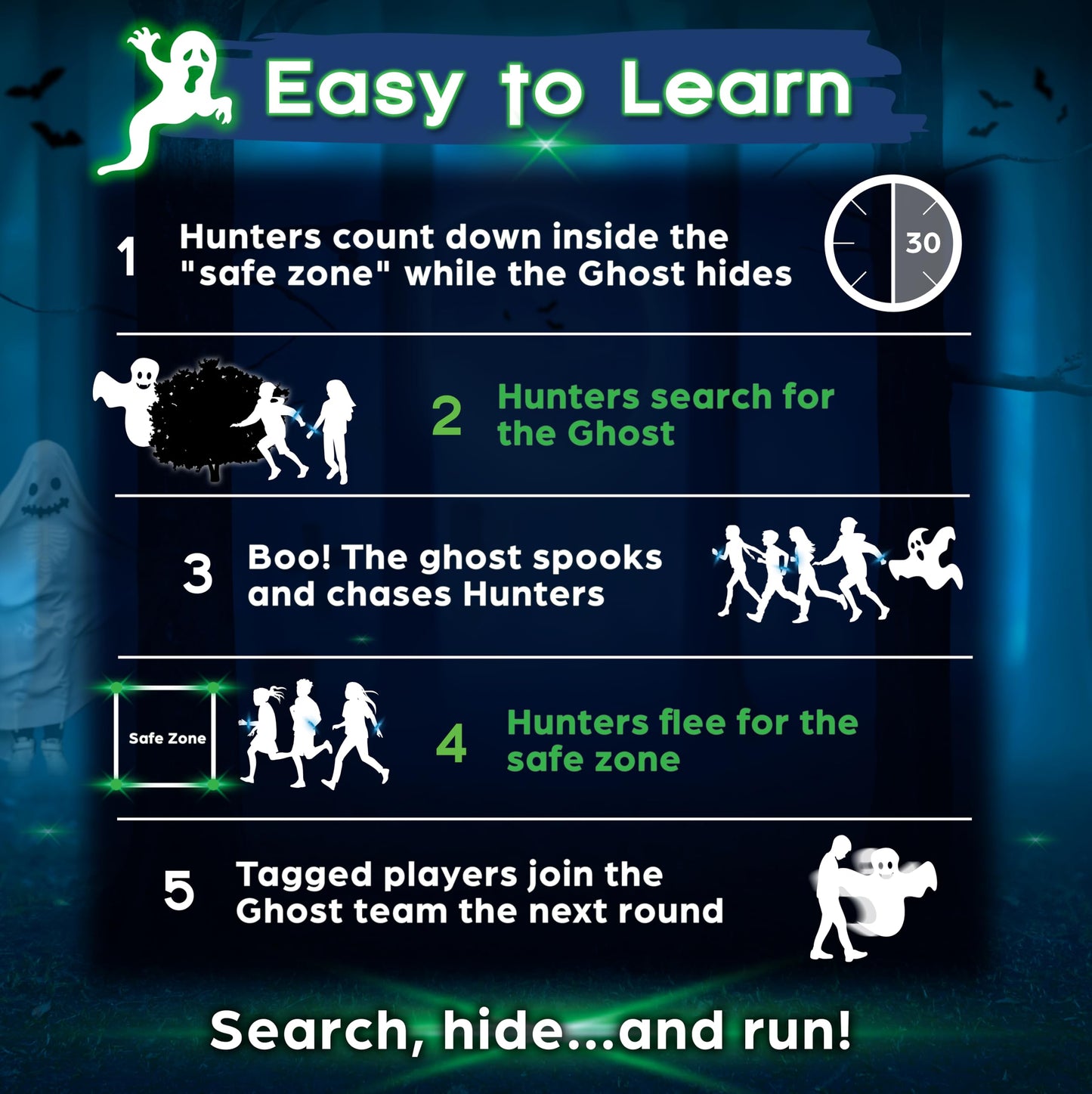Ghosts in the Graveyard Redux: One of The Best Spooky Outdoor Games for Kids | Ages 5+, 4-8 Players | for Outdoor Parties & Camping | Glow in the Dark