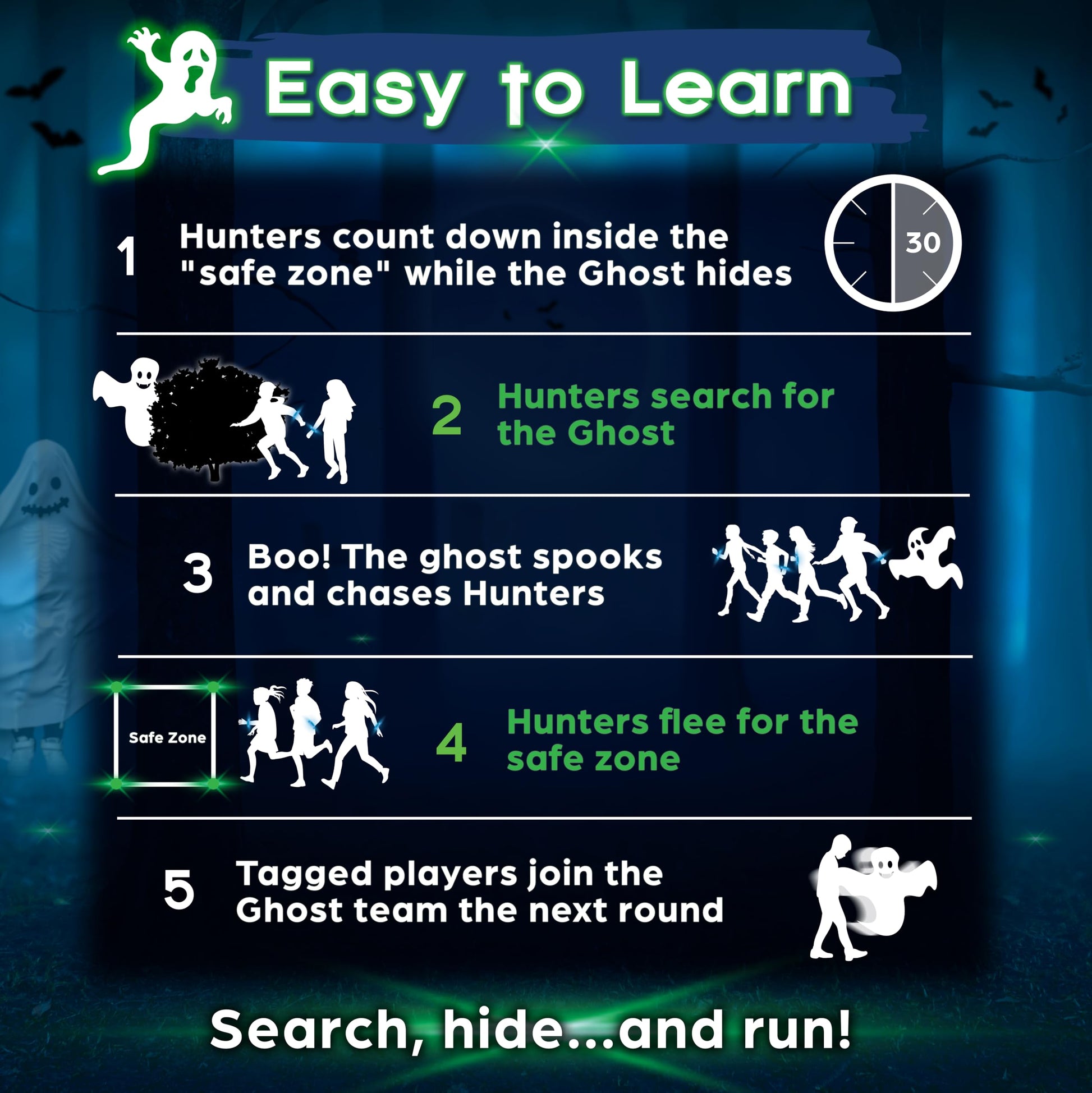 Ghosts in the Graveyard Redux: One of The Best Spooky Outdoor Games for Kids | Ages 5+, 4-8 Players | for Outdoor Parties & Camping | Glow in the Dark