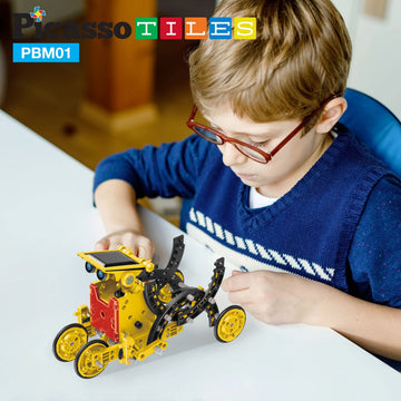 PicassoTiles 12-in-1 Solar Powered Transform Robot Set STEM Kids Educational Learning Engineering Building Toy Creative Unique Transformation Energy