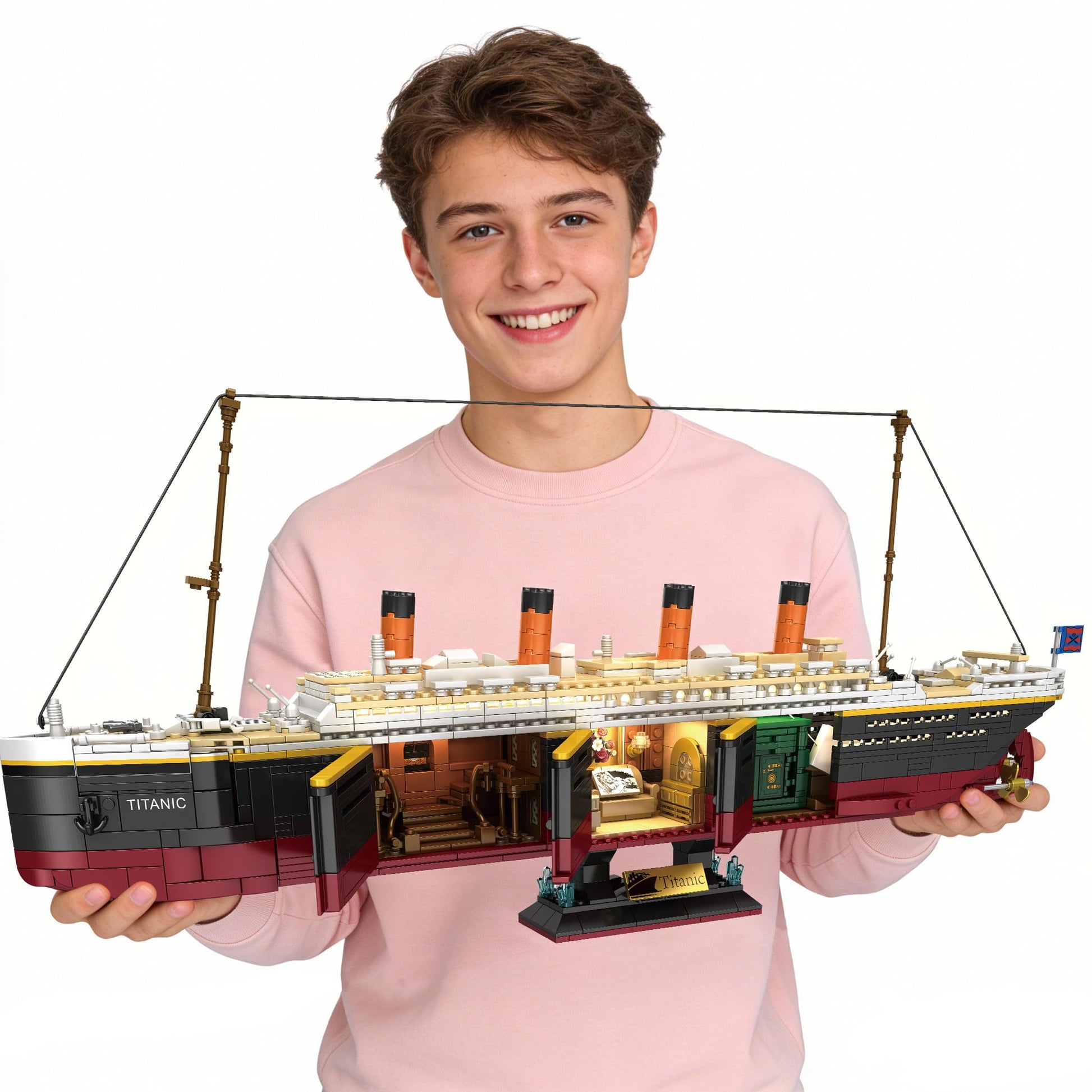 Zylvoxia Titanic Building Set, 2288 Pcs Titanic Big Ship Model Block Set with Glacier and Glowing Light Strip, Giant Ship Building Model Set