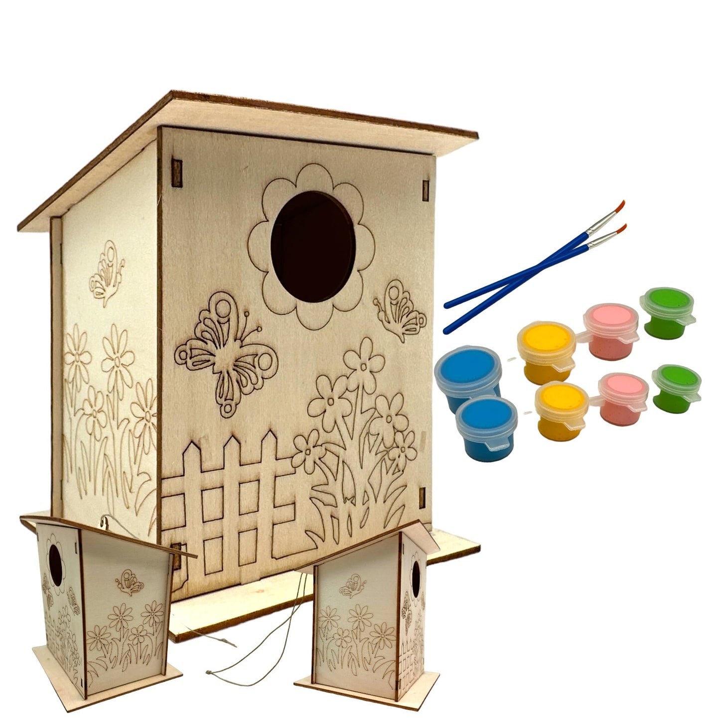 Oojami 12 Pack Birdhouse Kits for Kids - DIY Wooden Bird Houses to Build & Paint, Complete Craft Set with Paints & Brushes, Group Activity