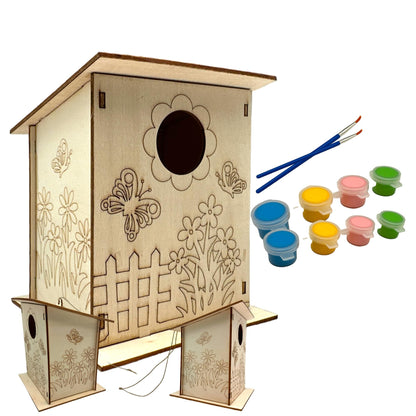 Oojami 12 Pack Birdhouse Kits for Kids - DIY Wooden Bird Houses to Build & Paint, Complete Craft Set with Paints & Brushes, Group Activity
