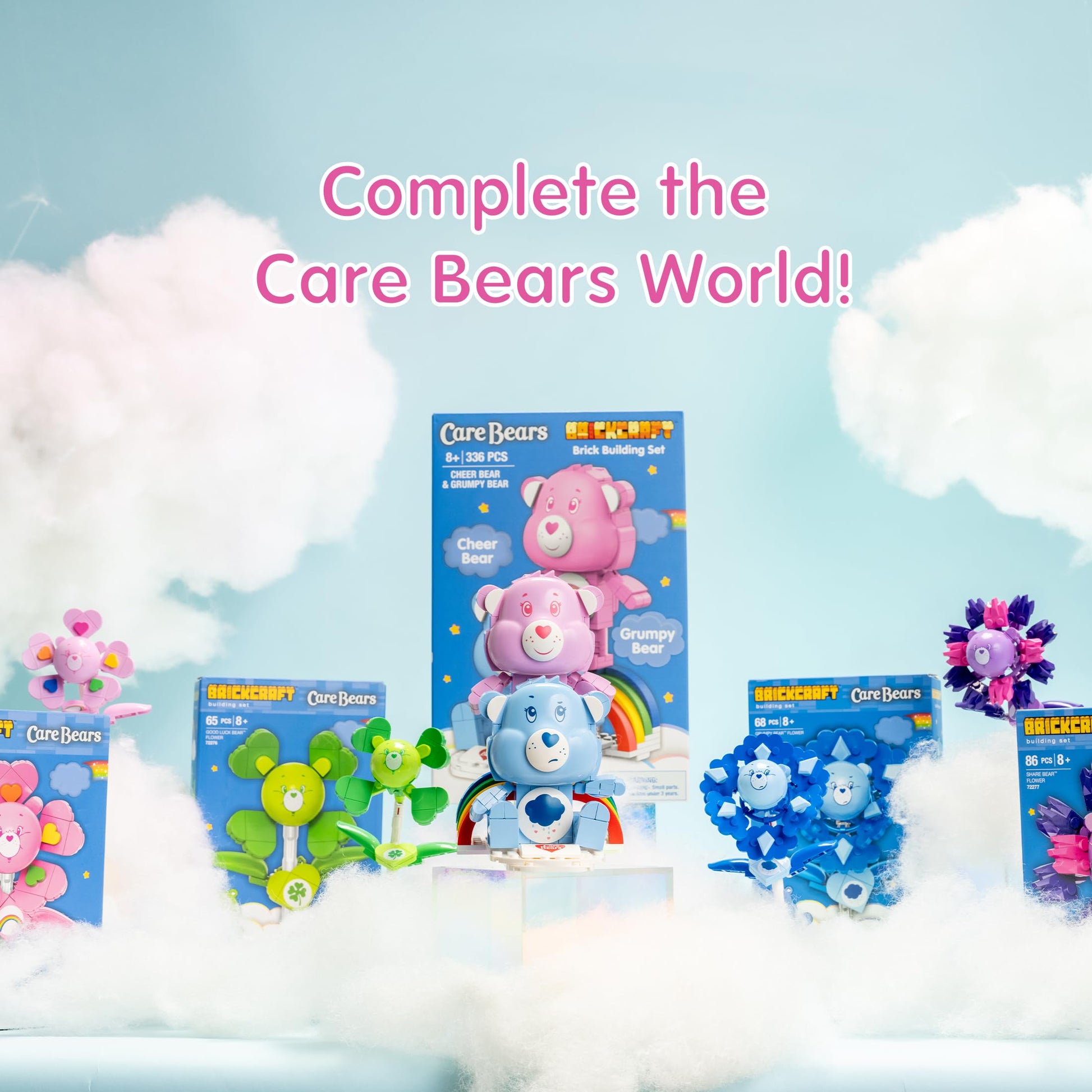 Brickcraft Care Bears Building Bricks Set, 336 Pieces, Cheer Bear and Grumpy Bear with Rainbow Base, Cute Collectible Gift for Kids and Fans, Holiday