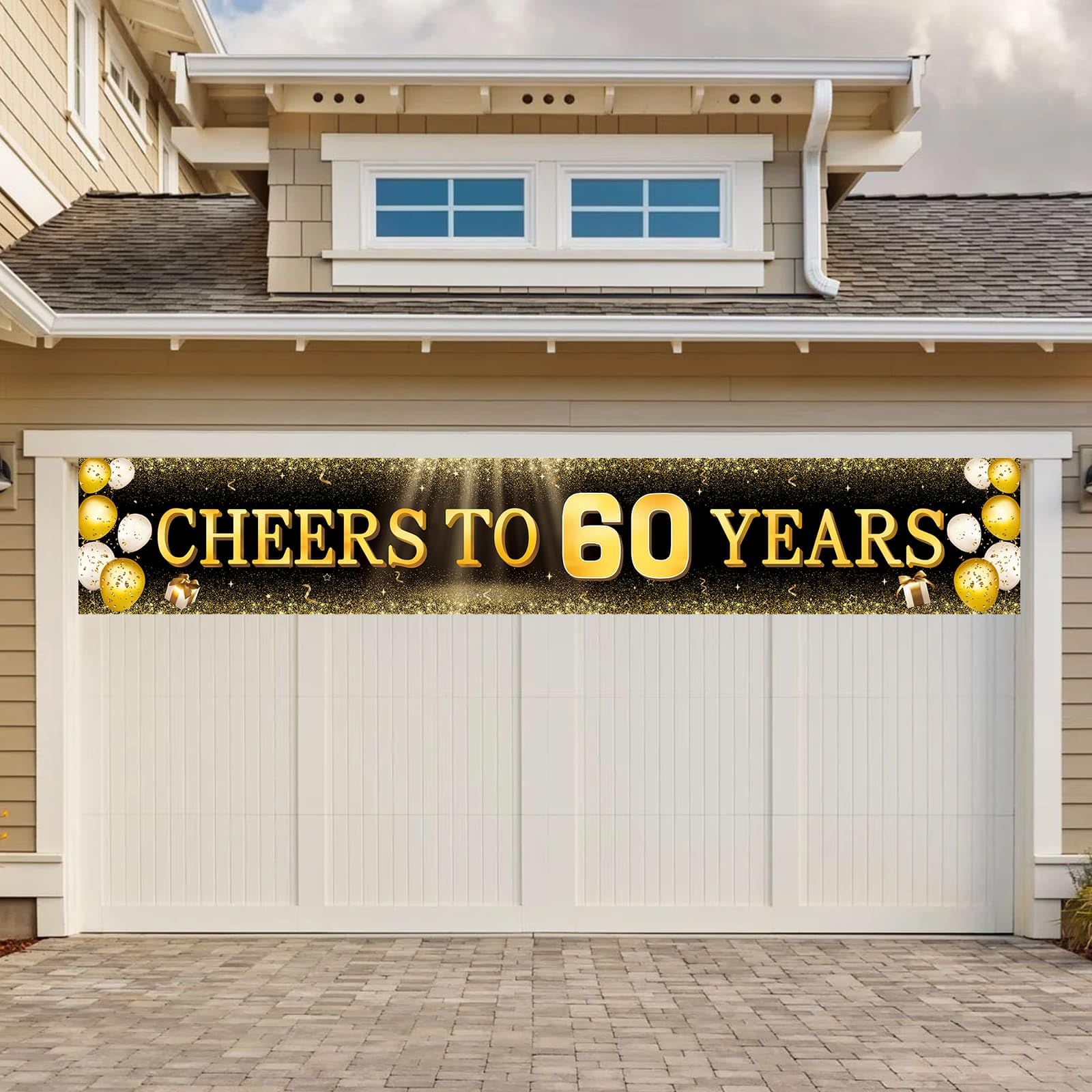 TZSS Black & Gold 60th Birthday Banner Decorations - Extra Large 118"x20" Reusable Yard Sign for Men & Women, Over The Hill Party Decor Indoor