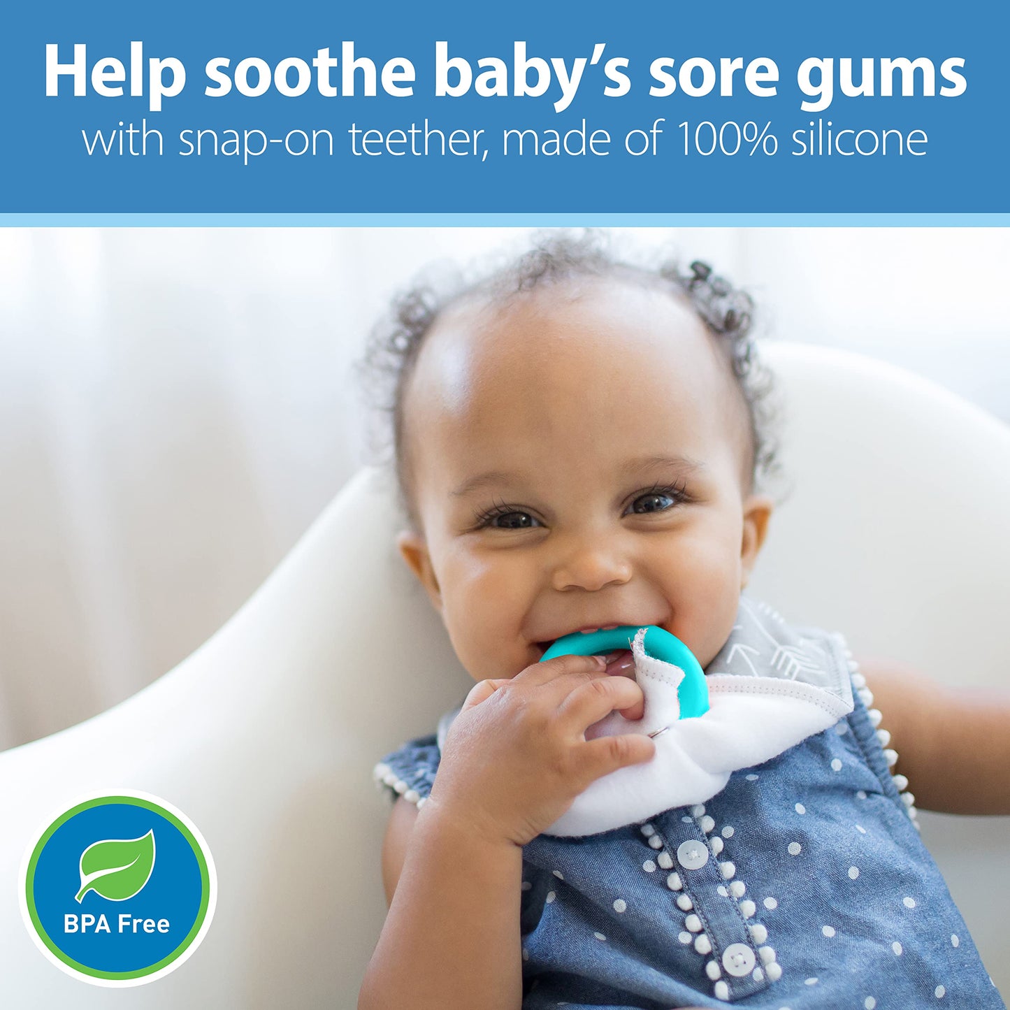 Dr. Brown's Super Soft & Absorbent Baby Bandana Bib with Snap-On Teether, 3m+, 2-Pack, Feathers & Dots