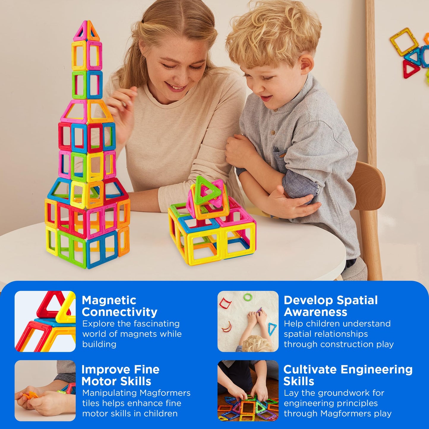MAGFORMERS My First 54 Pieces, Rainbow Colors, Educational Magnetic Geometric Shapes Tiles Building STEM Toy Set Ages 3+