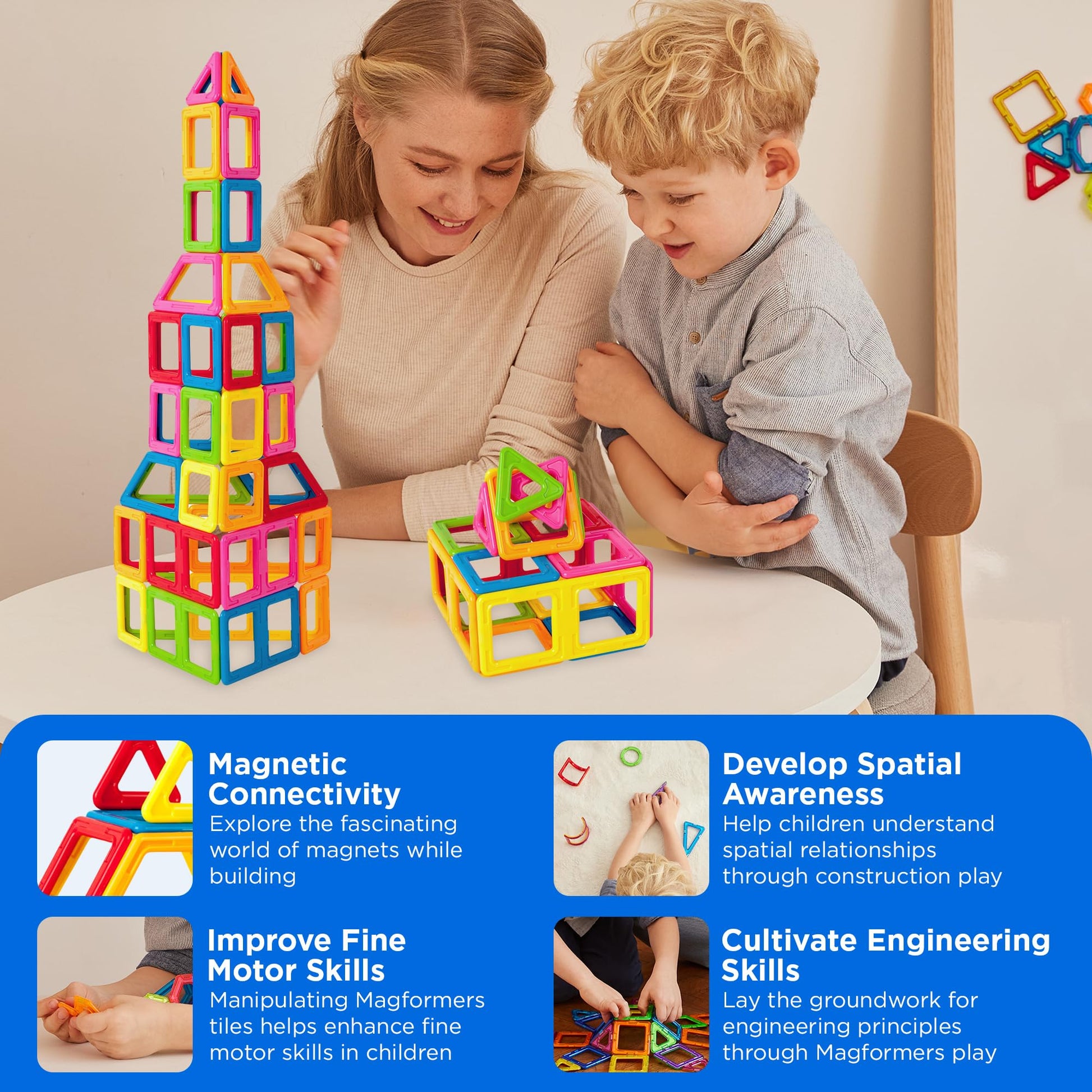MAGFORMERS My First 54 Pieces, Rainbow Colors, Educational Magnetic Geometric Shapes Tiles Building STEM Toy Set Ages 3+