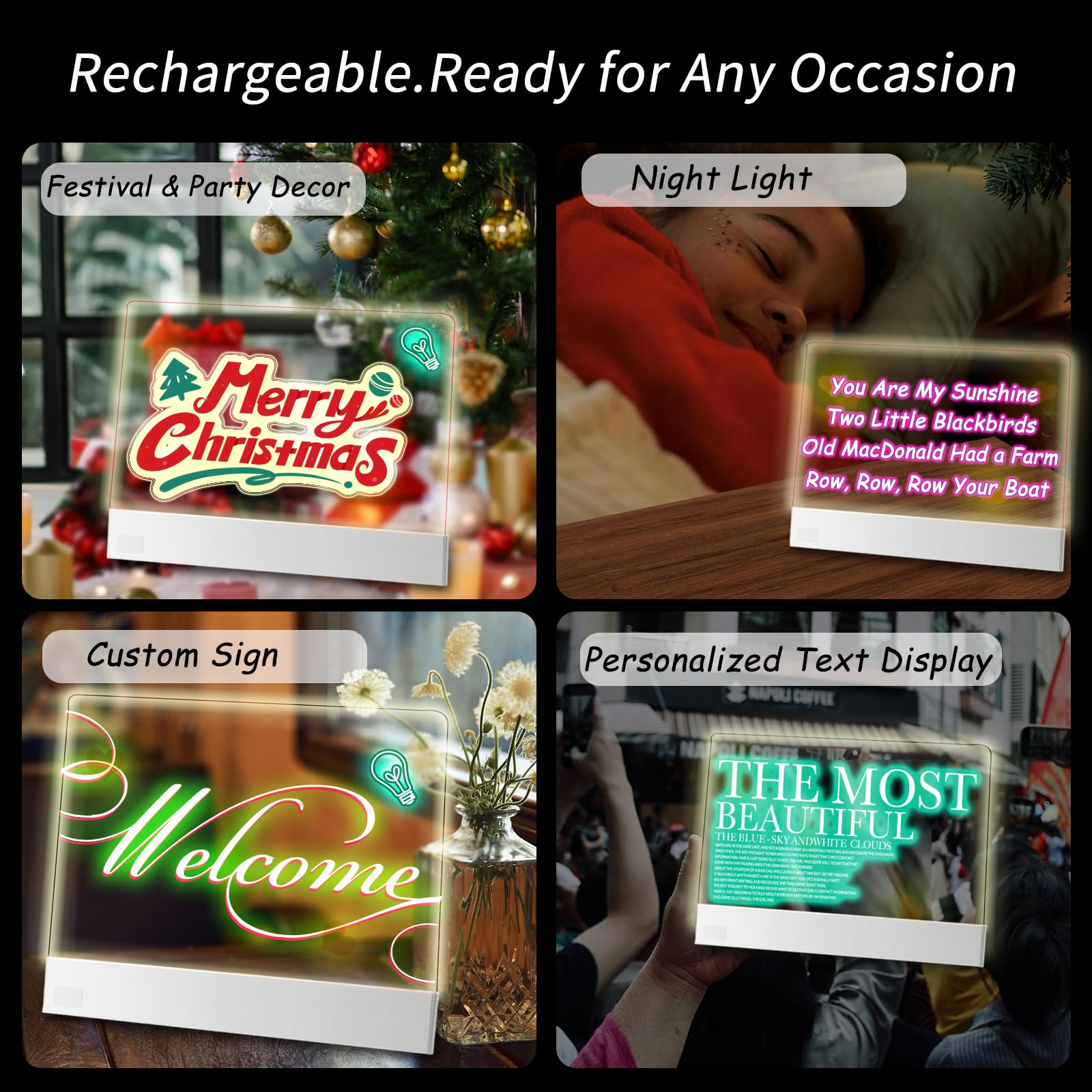 Led Drawing Board for Kids,13.2'' x 10'' Rechargeable Led Note Board with Colors,Doodle Glow Board,3 Modes & 5 Colors Acrylic Dry Erase Board with 8