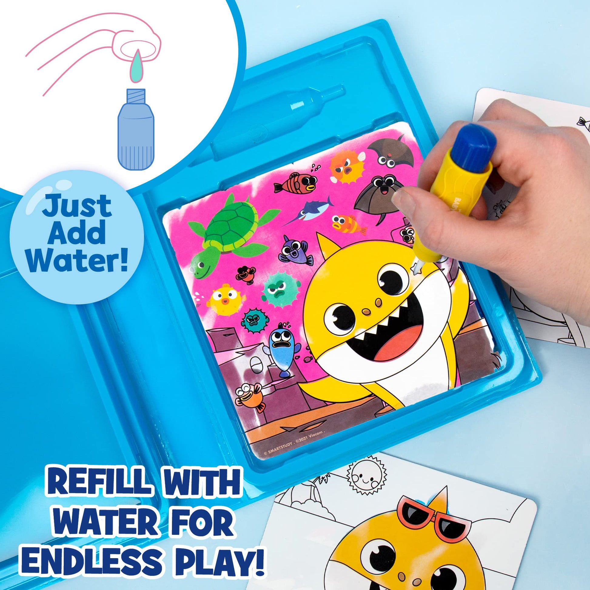 Horizon Group USA Baby Shark Aqua Art - Baby Shark Water Coloring Pads - Includes Magic Refillable Water Brush for Mess-Free Art Painting for Toddlers