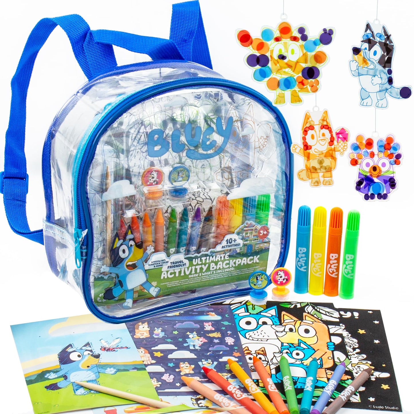 Horizon Group USA Bluey Ultimate Activity Backpack, 10+ Creative Projects in a Reusable Bag, Less-Mess Toddler Toys, Road Trip Essentials for Kids