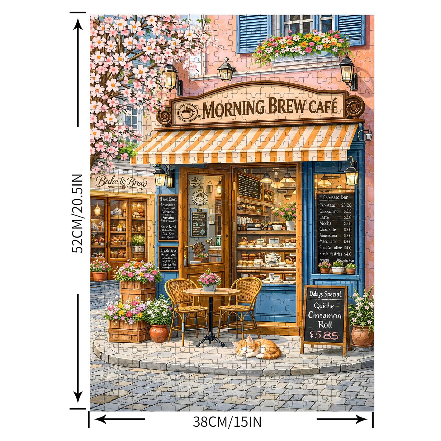 Puzzles for Adults 500 Pieces, Coffee Shop Jigsaw Puzzles - Morning Brew Cafe, Impossible Cafe Puzzles for Seniors Family, 20.47x14.96 inches, 1:1