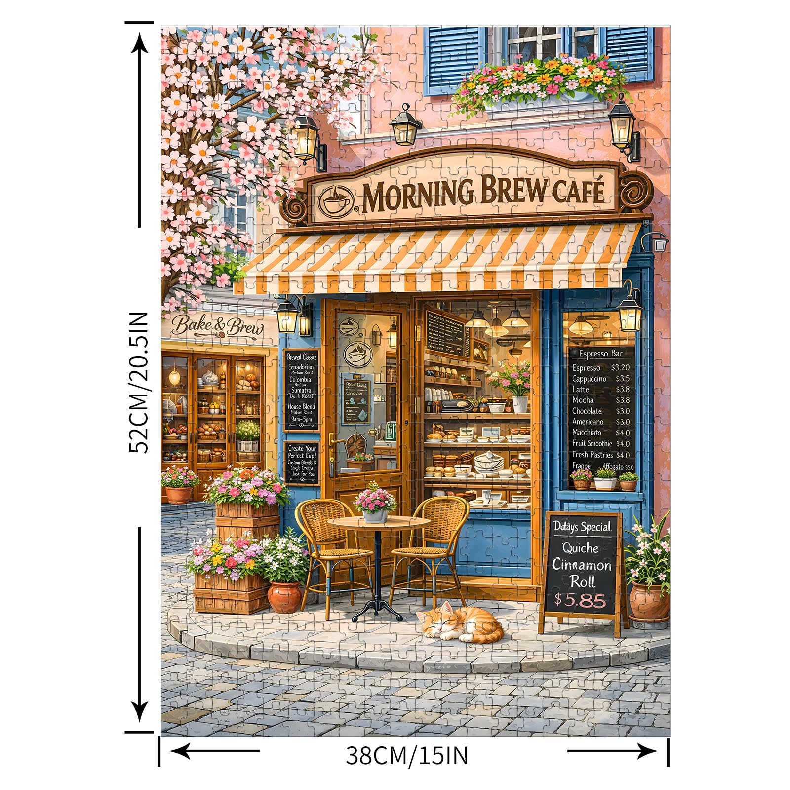 Puzzles for Adults 500 Pieces, Coffee Shop Jigsaw Puzzles - Morning Brew Cafe, Impossible Cafe Puzzles for Seniors Family, 20.47x14.96 inches, 1:1