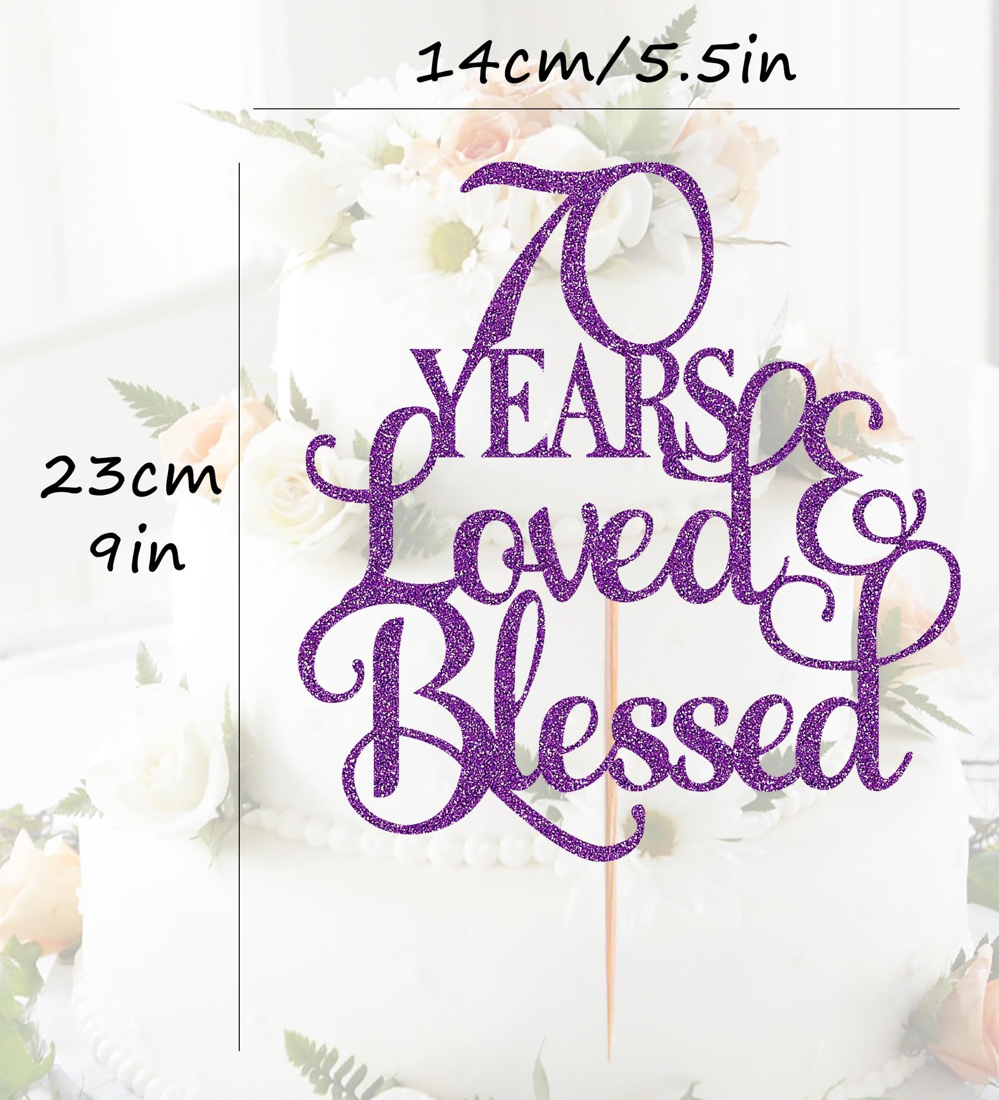AHAORAY 70 Years Loved Cake Topper - Deep Purple Glitter 70th Birthday Cake Decorating Supplies, Perfect for 70th Anniversary or Birthday Photo Booth